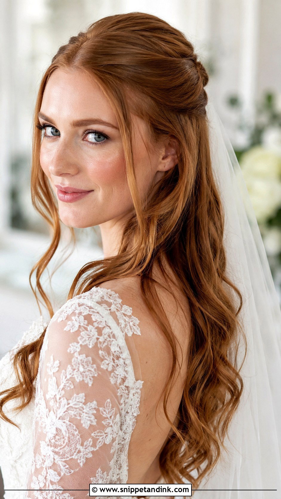 Sleek Half Up Half Down Look - Snippet and Ink - 25 Sleek Wedding Hair Ideas