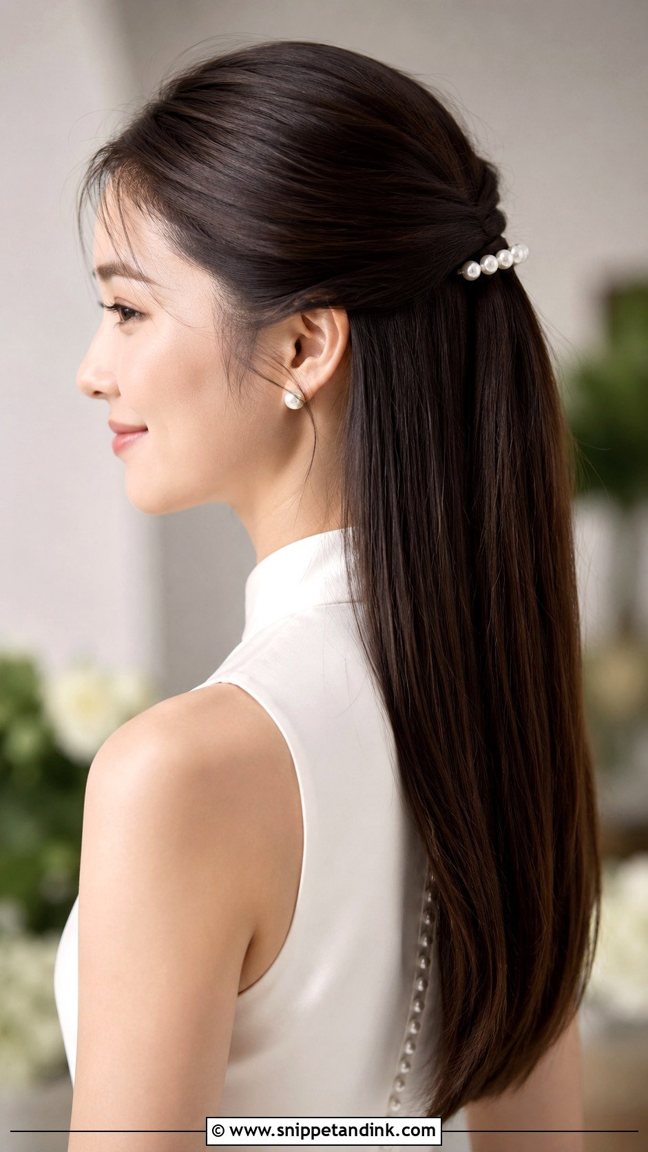 Sleek Half Up Half Down Wedding Hair With Pearls - Snippet and Ink - 15 Half-Up Half-Down Wedding Hair Pearls