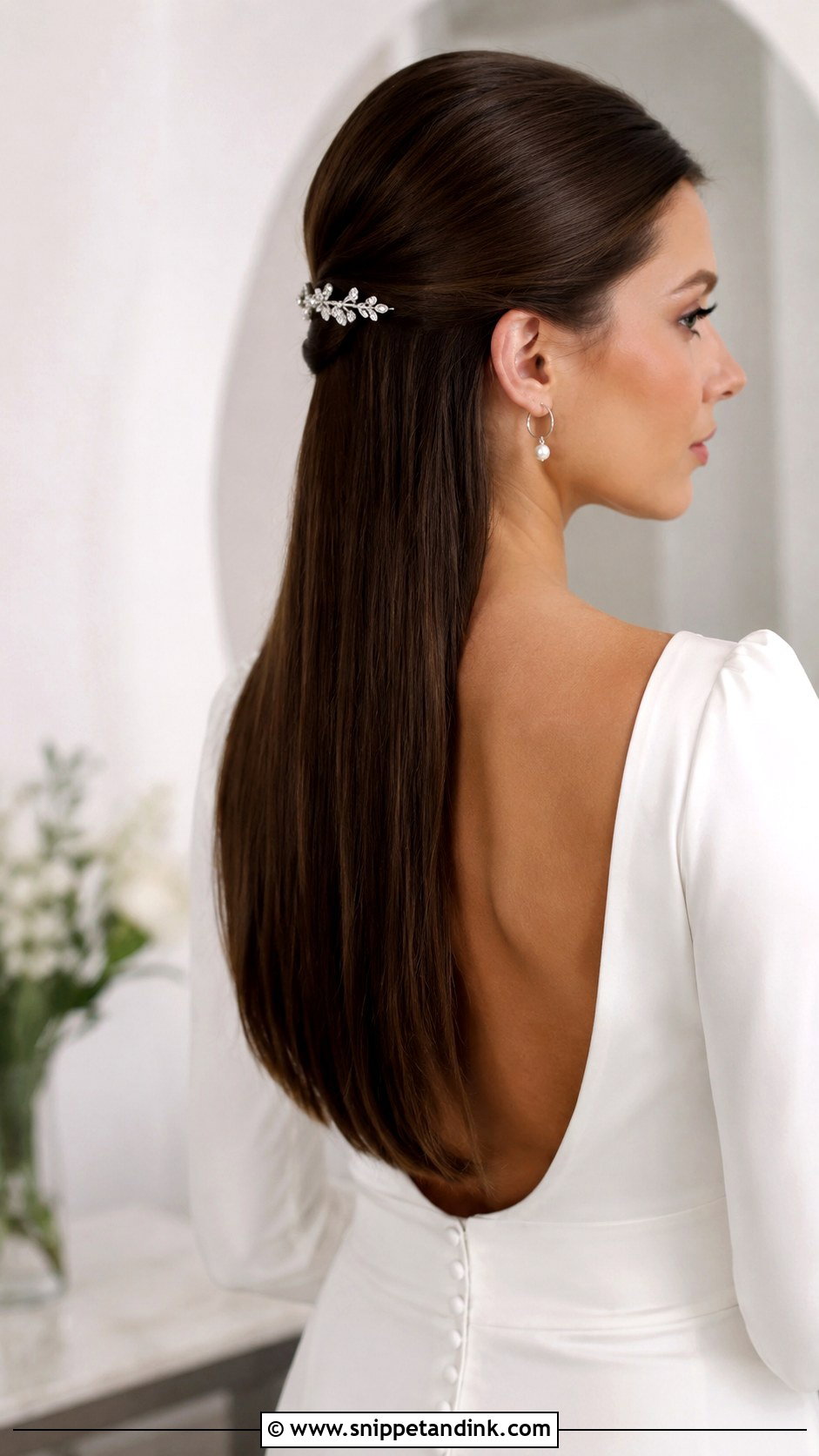Sleek Half Up Half Down Wedding Hairstyle - Snippet and Ink - 20 Half-Up Half-Down Wedding Hair Inspo Ideas