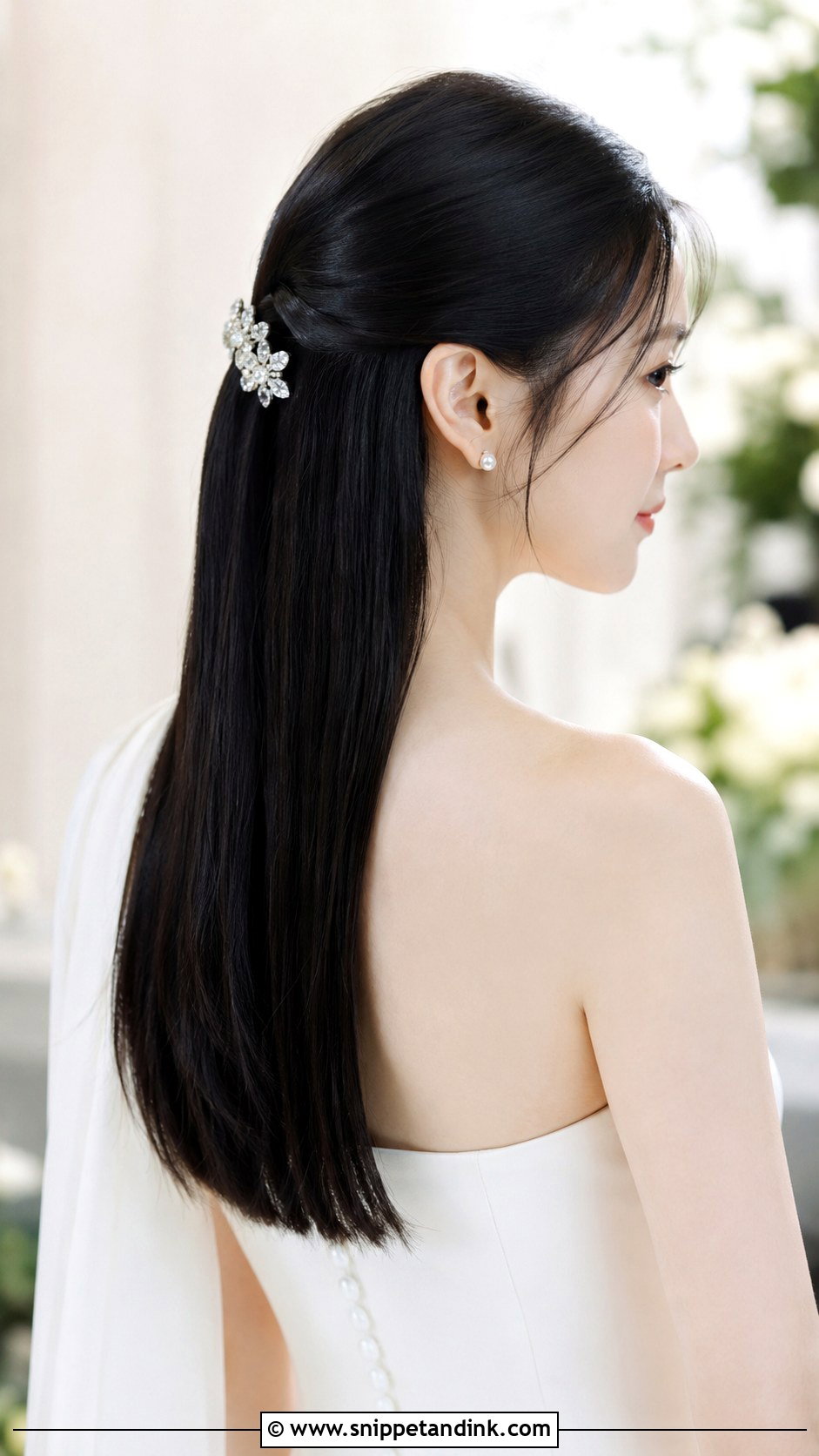 Sleek Half Up Wedding Hair - Snippet and Ink - 20 Medium Half-Up Half-Down Wedding Hair Ideas