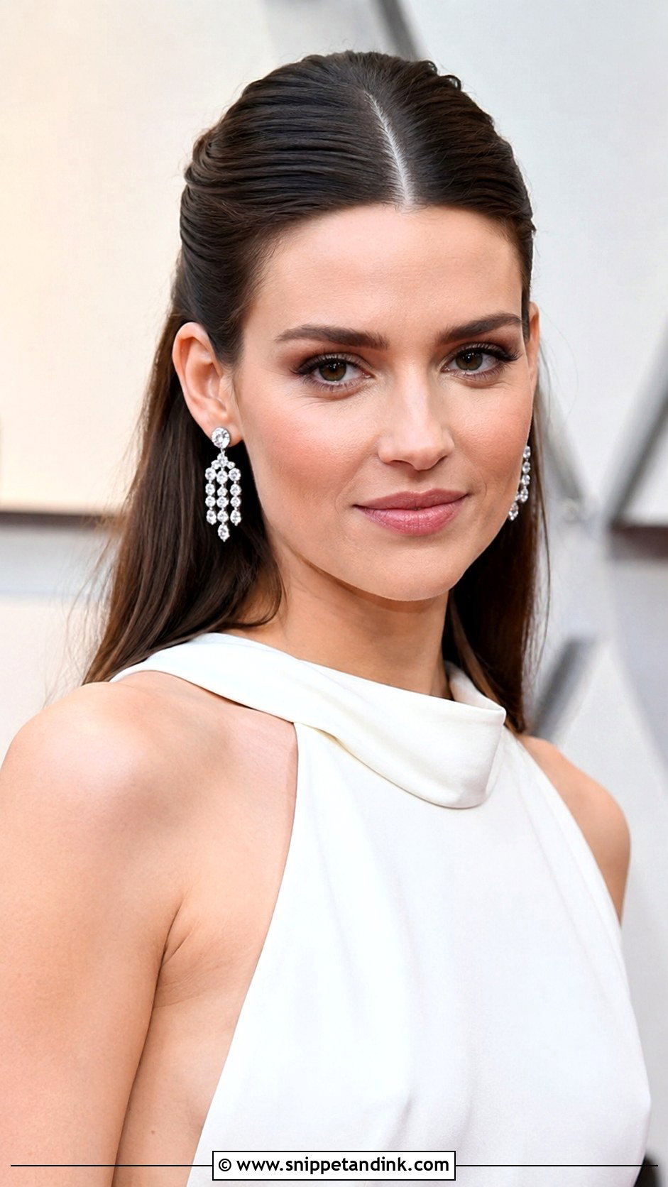 Sleek Half Up With Center Part - Snippet and Ink - 20 Shoulder Length Half-Up Half-Down Wedding Hair Ideas