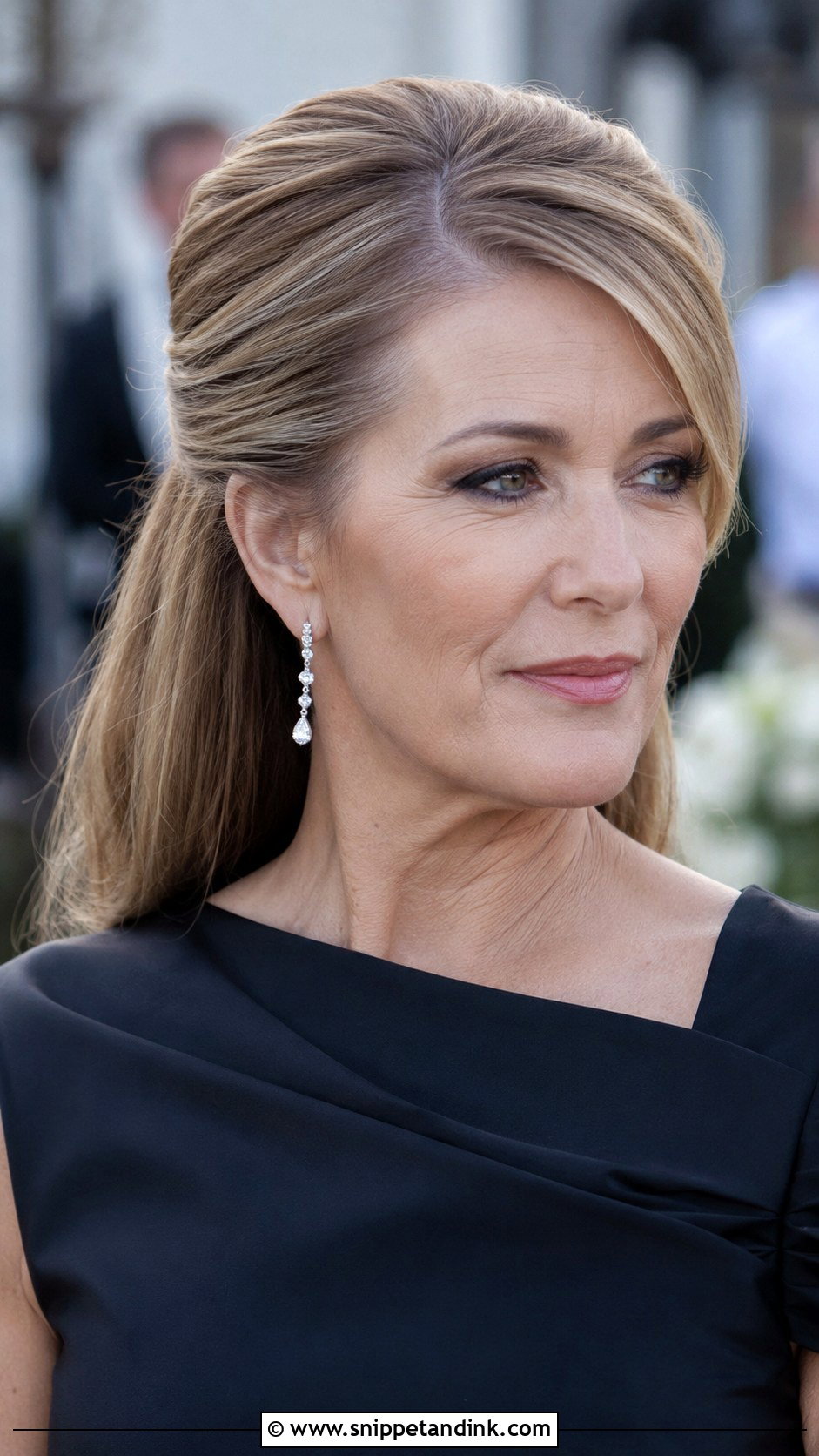 Sleek Half Up With Deep Side Part - Snippet and Ink - 30 Half-Up Half-Down Mother of Bride Hair Ideas