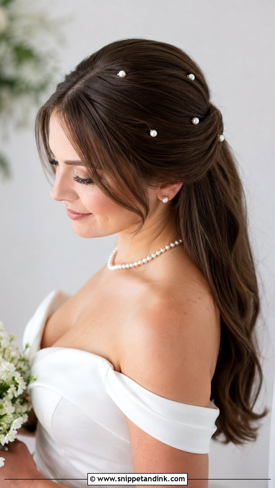 Sleek Half Up With Pearl Hair Pins - Snippet and Ink - 25 Sleek Half-Up Half-Down Wedding Hair Ideas