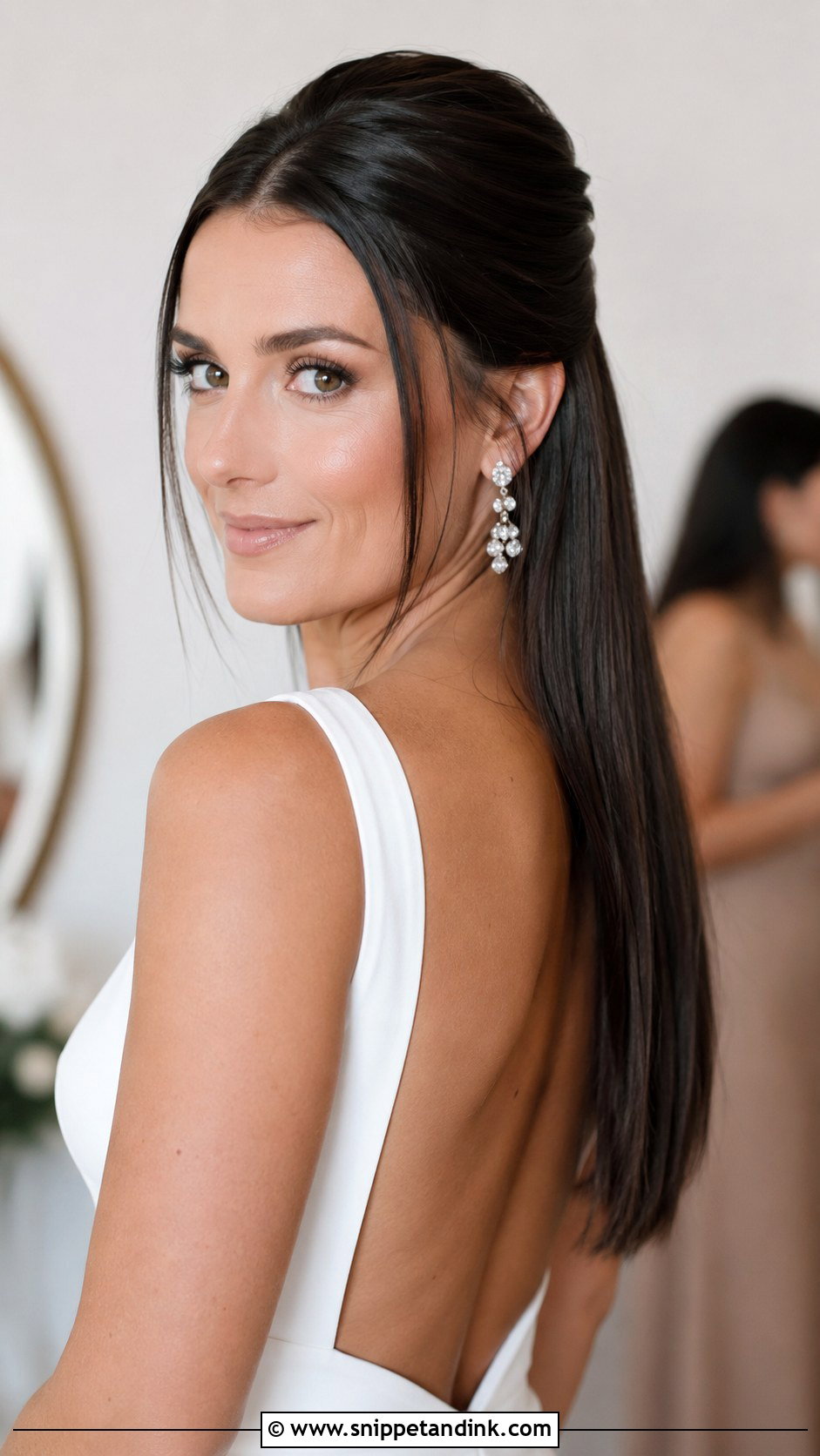 Sleek Half Up With Straight Hair - Snippet and Ink - 30 Half-Up Wedding Hair Ideas
