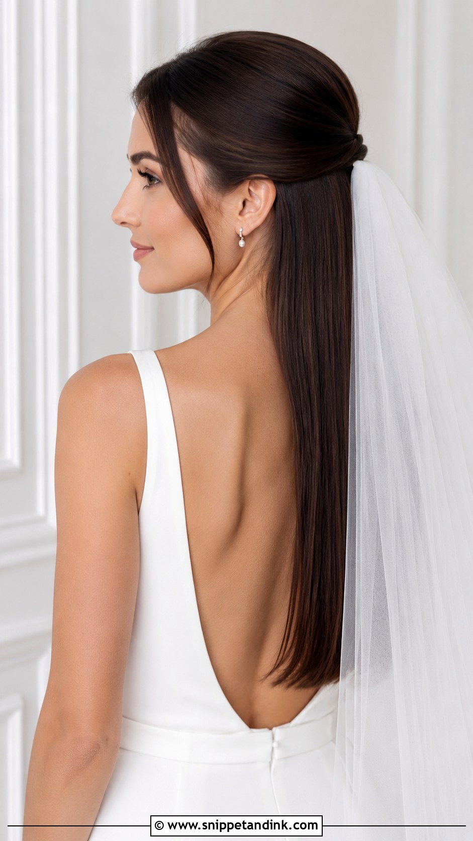 Sleek Half Up With Straight Hair - Snippet and Ink - 35 Bridal Half-Up Half-Down Hair Ideas