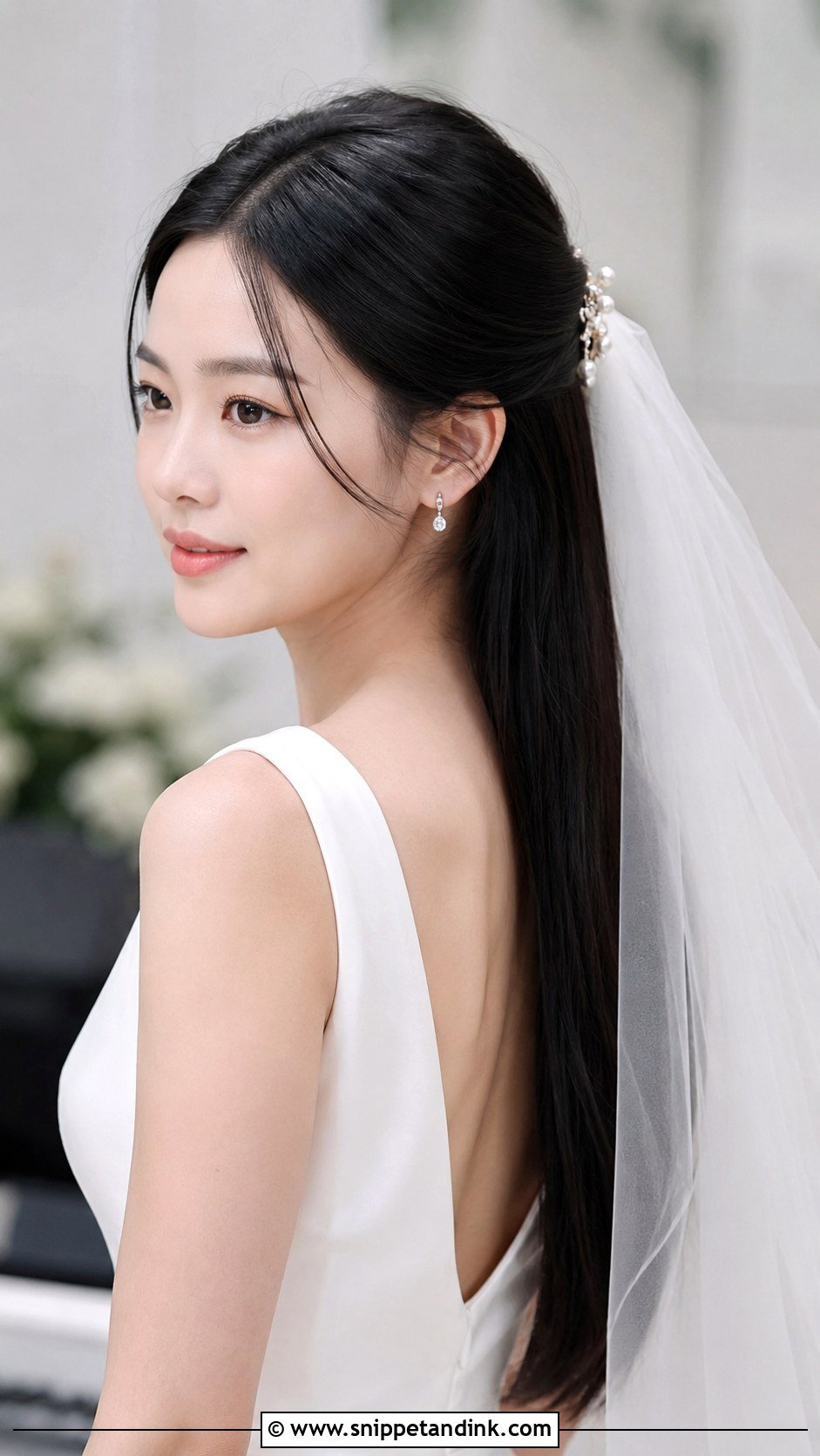 Sleek Half Up With Straight Hair - Snippet and Ink - 20 Bride Wedding Hair Down Ideas