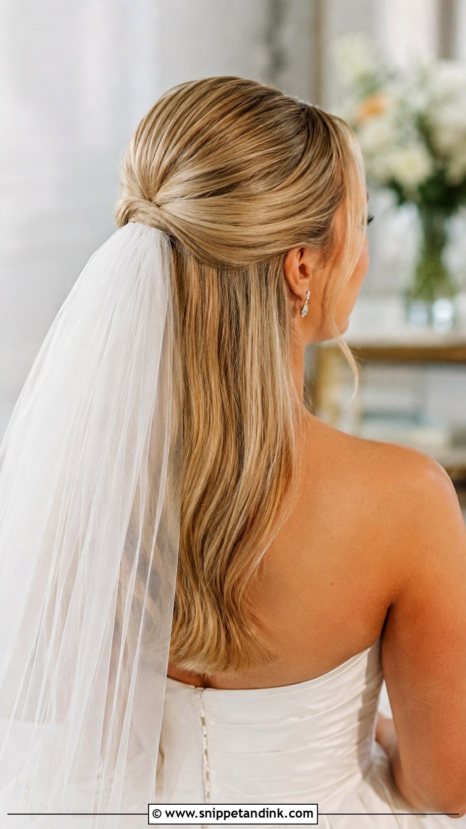 Sleek Half Up With Veil Underneath - Snippet and Ink - 25 Sleek Half-Up Half-Down Wedding Hair Ideas