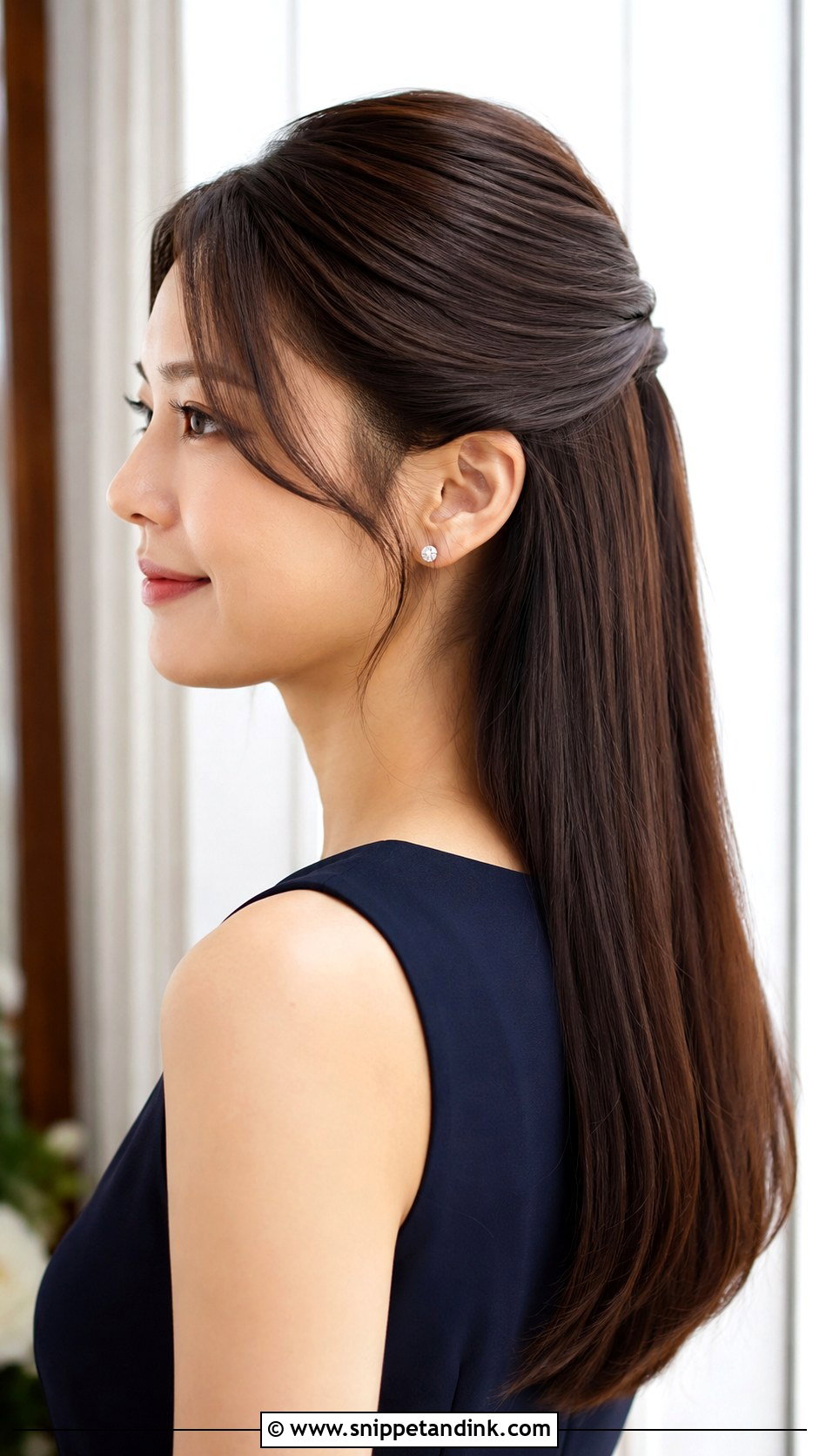 Sleek Half Updo - Snippet and Ink - 15 Wedding Guest Half Updo Ideas