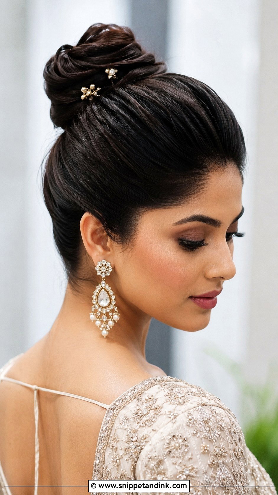 Sleek High Bun - Snippet and Ink - 15 Sleek Bun Indian Wedding Ideas