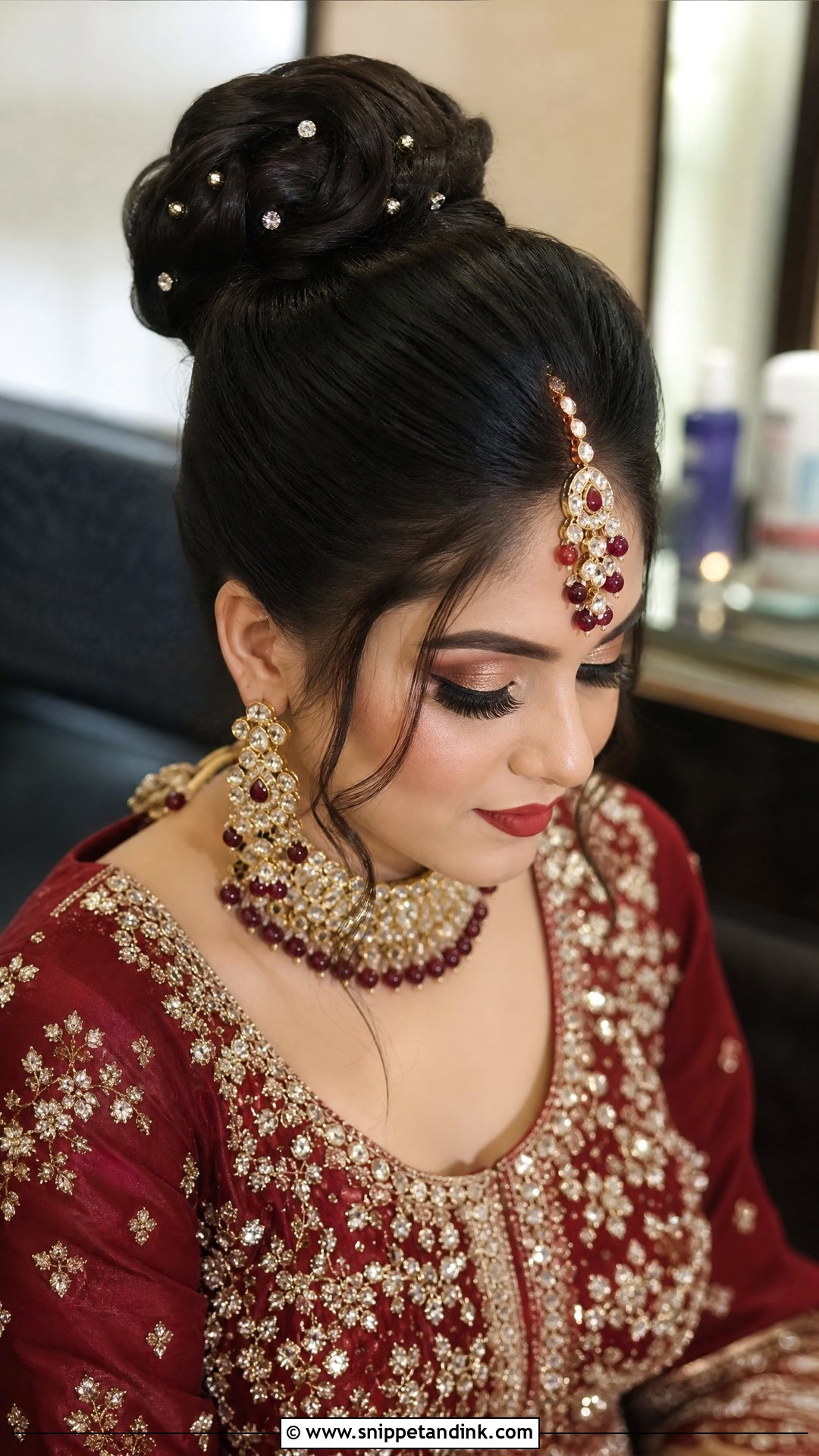 Sleek High Bun - Snippet and Ink - 20 Punjabi Bride Hairstyle Ideas