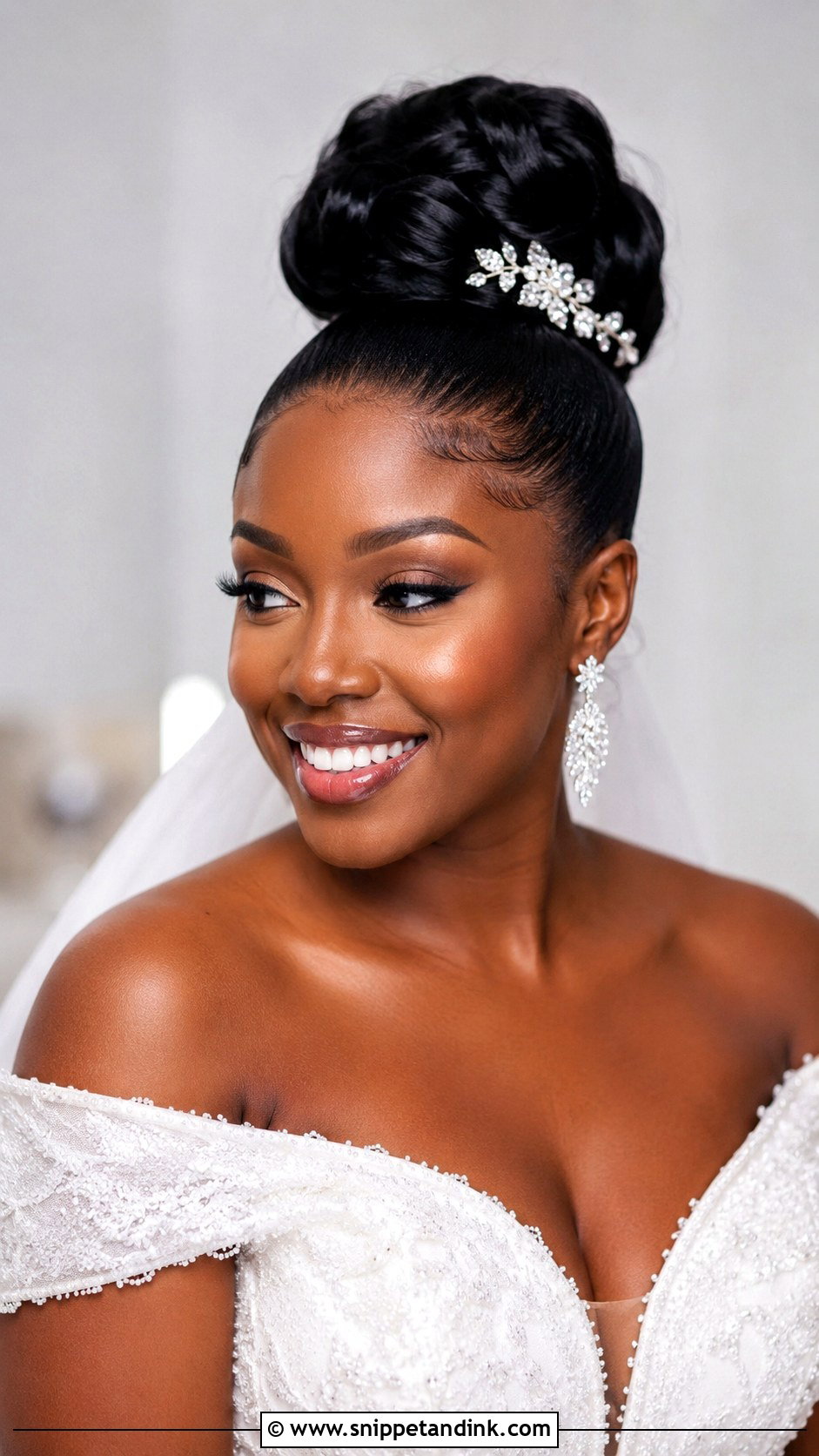 Sleek High Bun Bridal Look - Snippet and Ink - 25 Wedding Hairstyles for Black Women