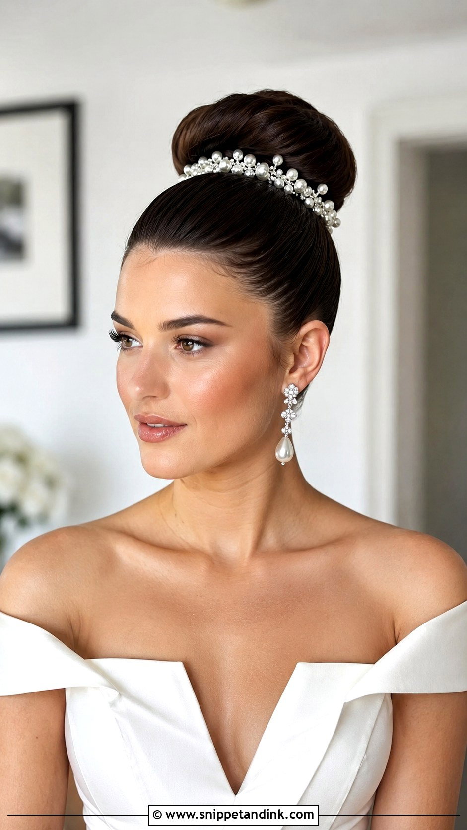 Sleek High Bun Wedding Hair - Snippet and Ink - 20 Dark Brown Wedding Hair Ideas
