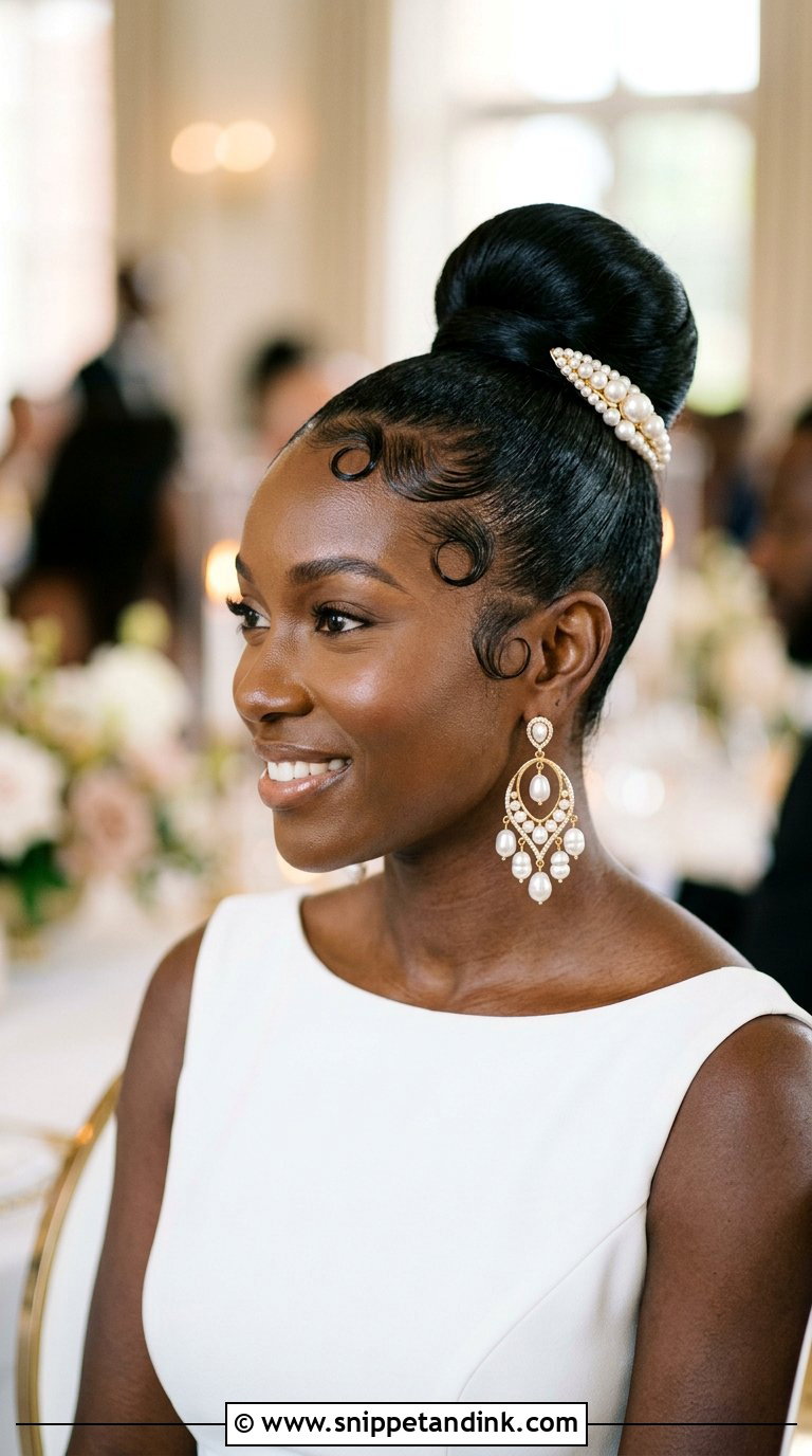 Sleek High Bun With Baby Hairs - Snippet and Ink - 20 Black Wedding Hair Ideas