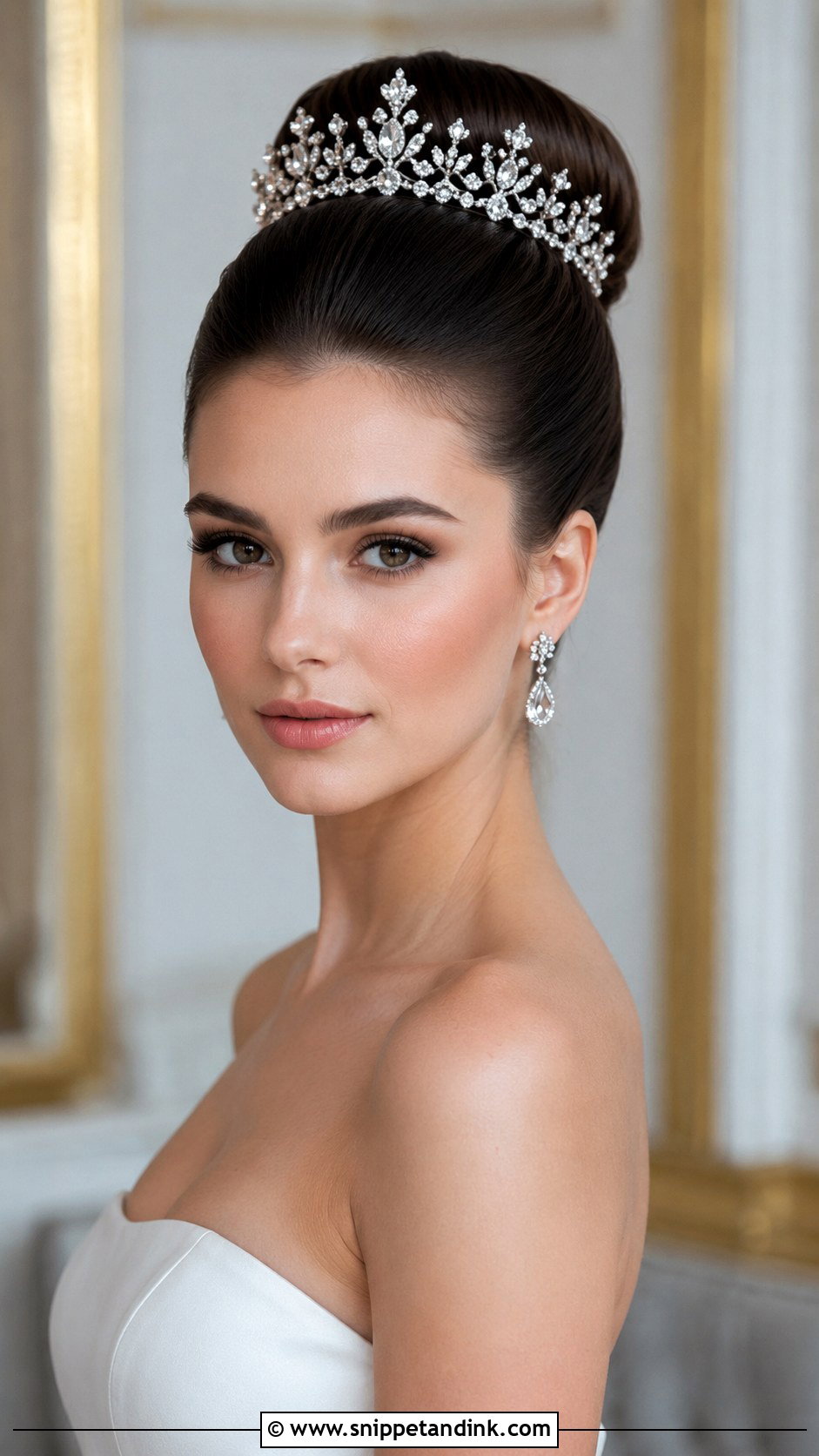 Sleek High Bun With Crown - Snippet and Ink - 30 Wedding Hairstyles with Crown
