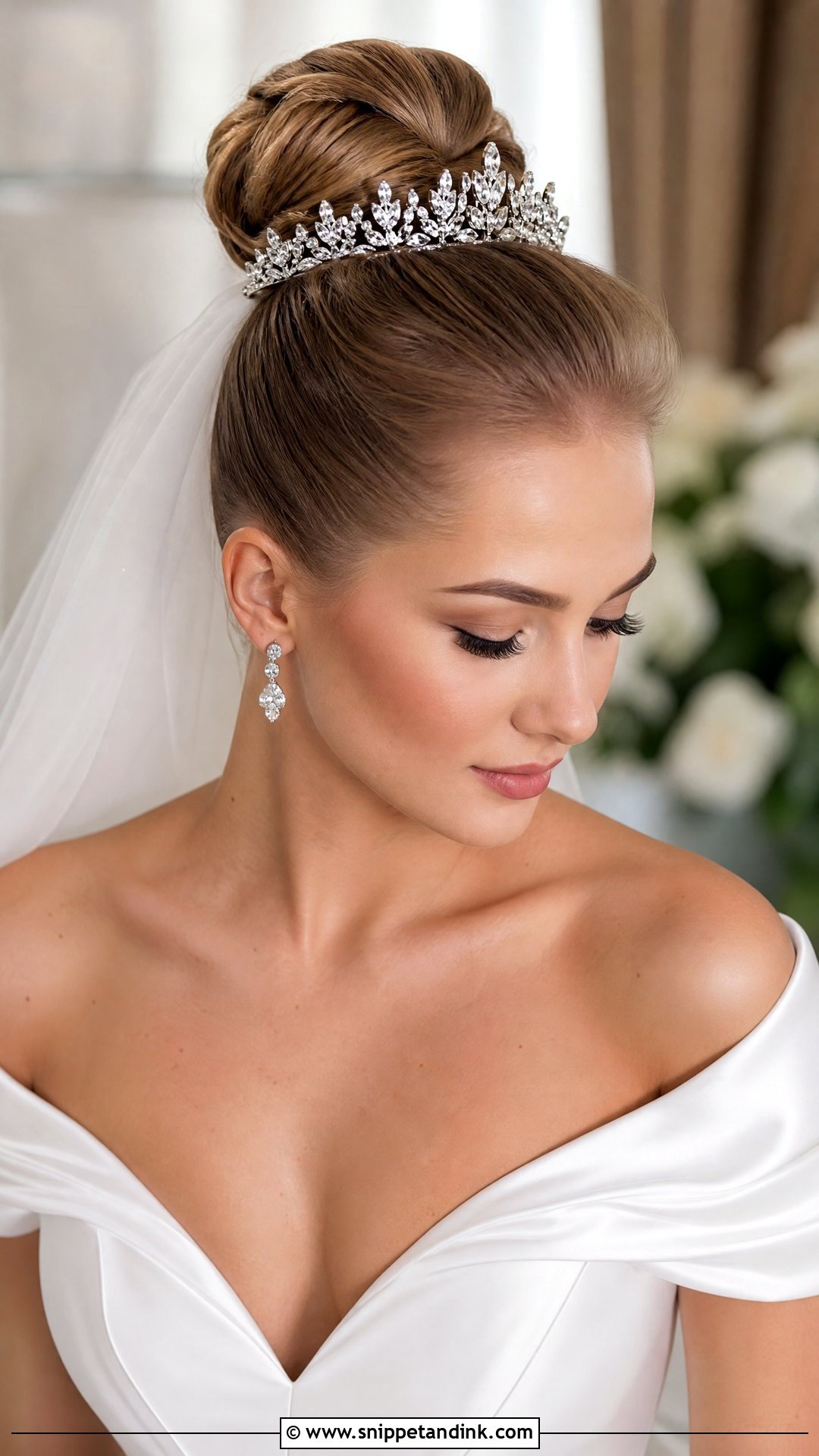 Sleek High Bun With Crown - Snippet and Ink - 20 Bride Hairstyles with Crown