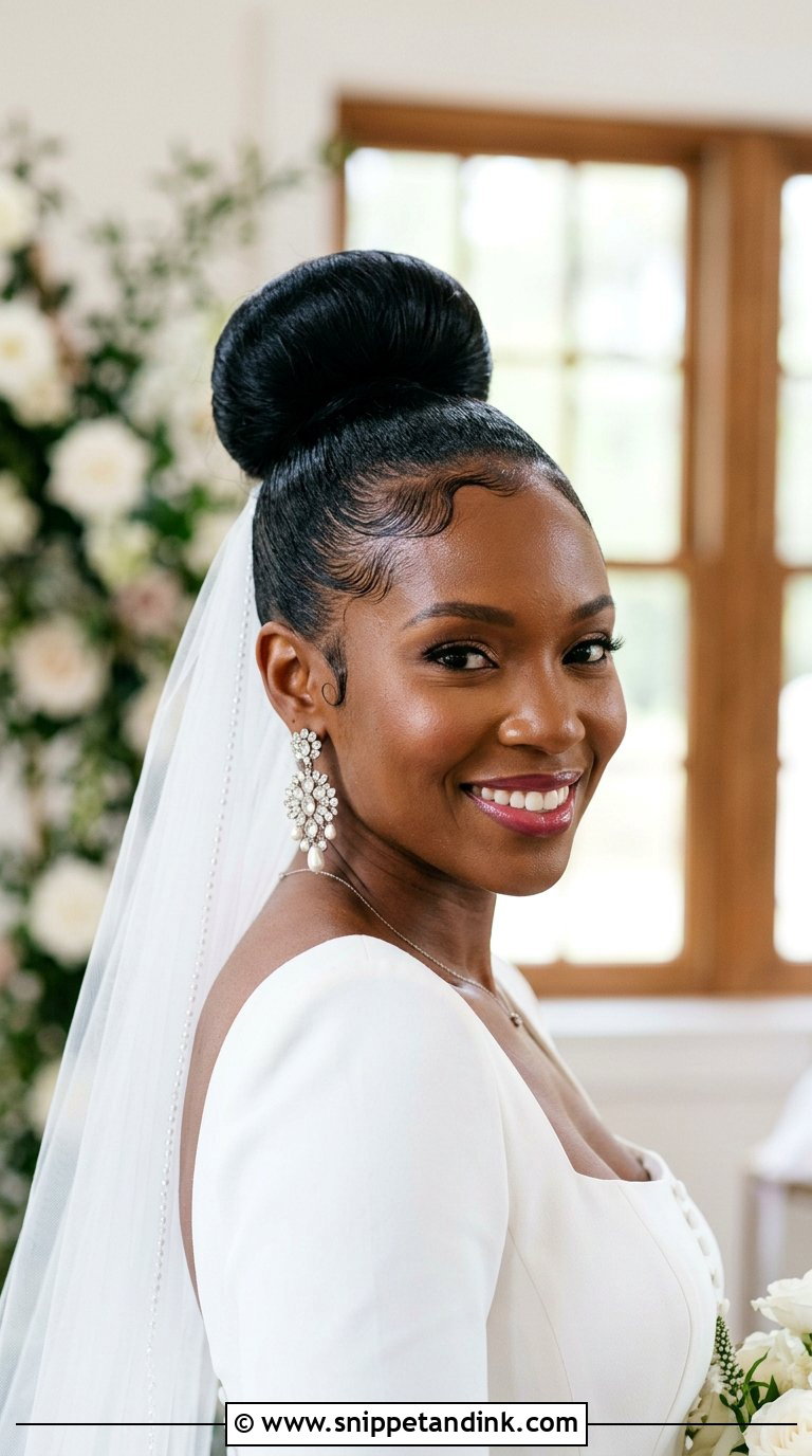 Sleek High Bun With Edges - Snippet and Ink - 20 Bridal Hairstyles for Black Women
