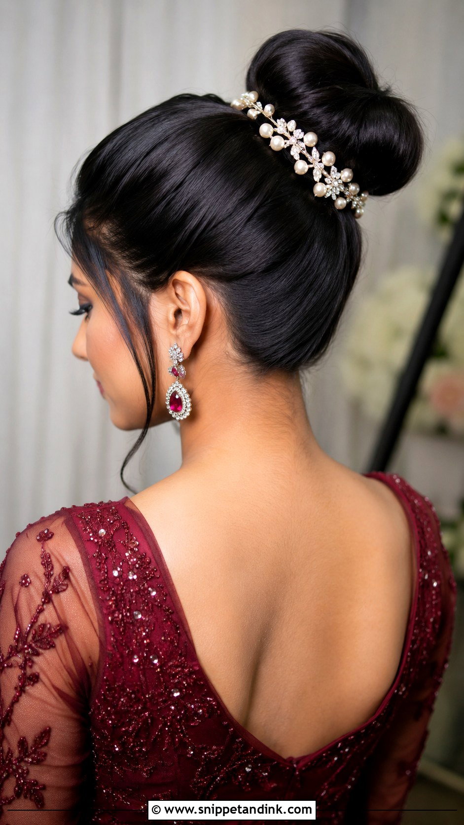 Sleek High Bun With Hair Jewelry - Snippet and Ink - 20 Indian Hairstyles for Marriage Function