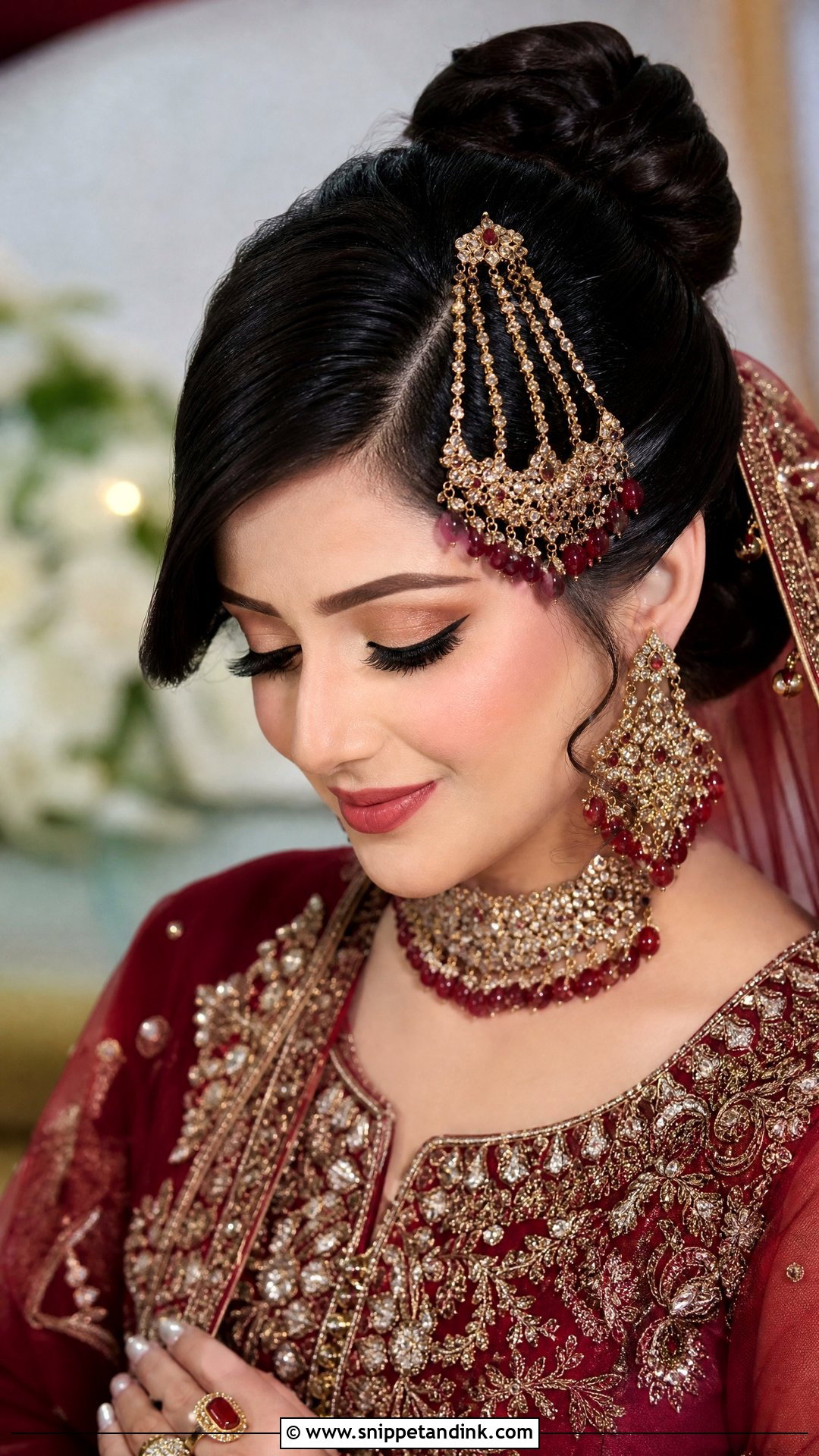 Sleek High Bun With Passa - Snippet and Ink - 20 Pakistani Baraat Hairstyles