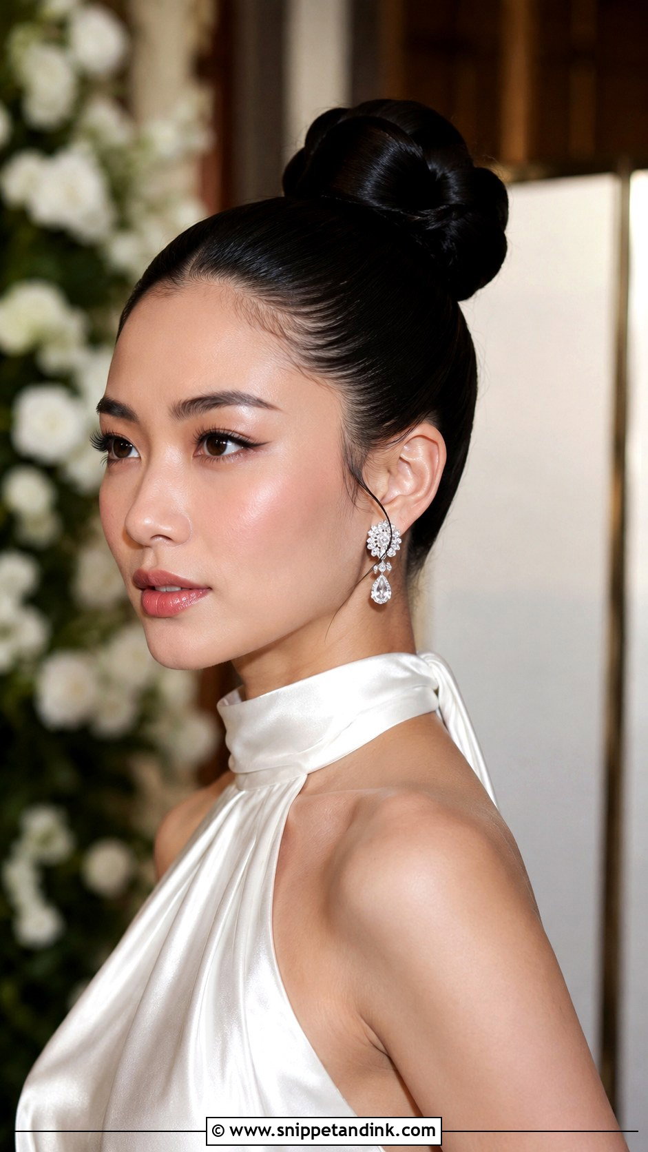 Sleek High Bun With Sleek Edges - Snippet and Ink - 20 Wedding Guest Bun Hairstyles