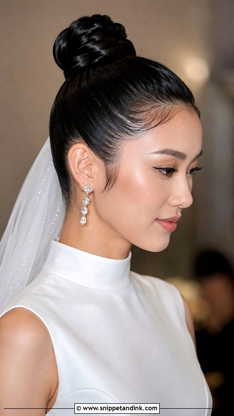 Sleek High Bun With Sleek Edges - Snippet and Ink - 20 Cute Bun Hairstyles for Wedding