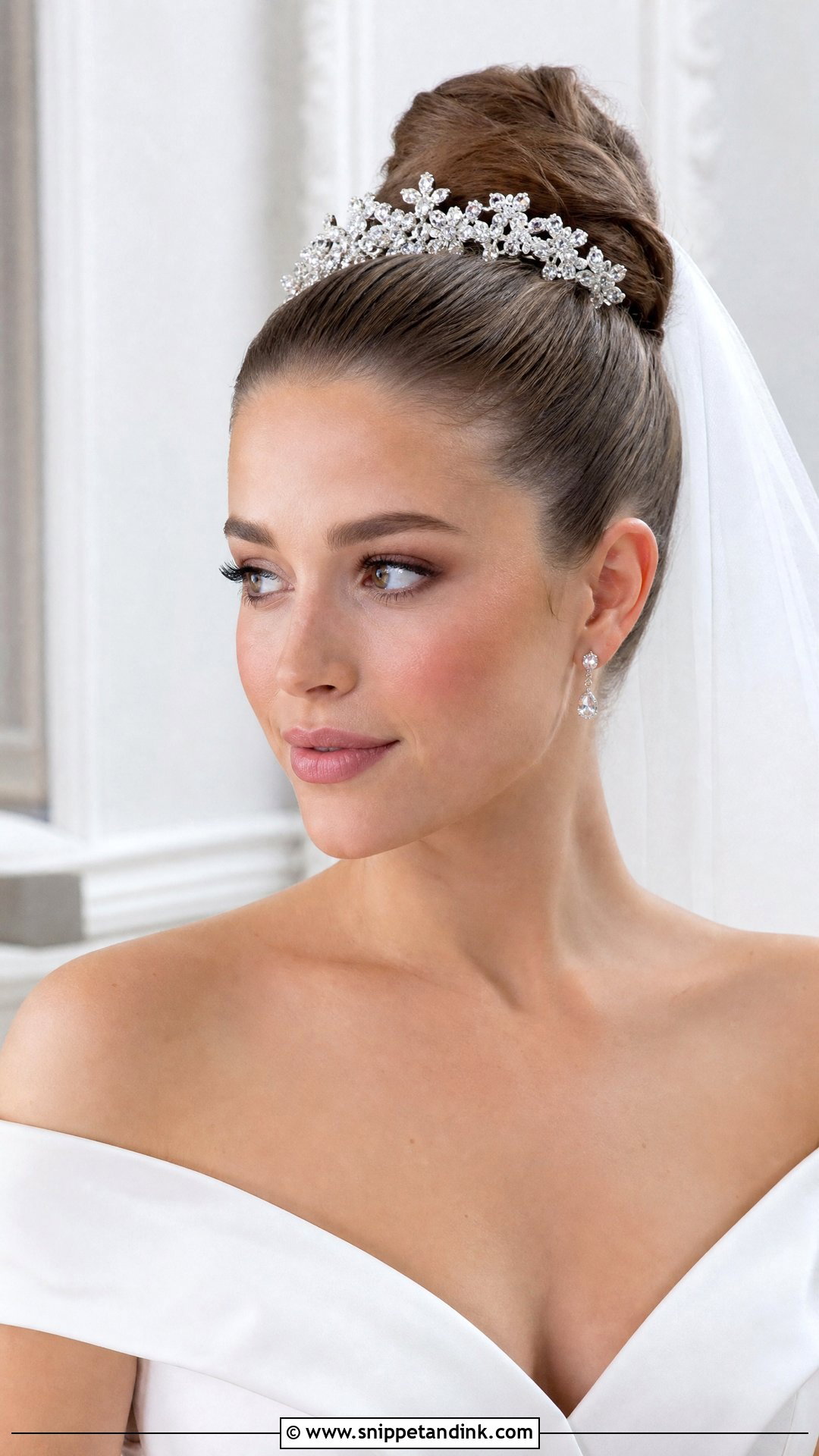 Sleek High Bun With Tiara - Snippet and Ink - 20 Wedding Crown Hairstyles