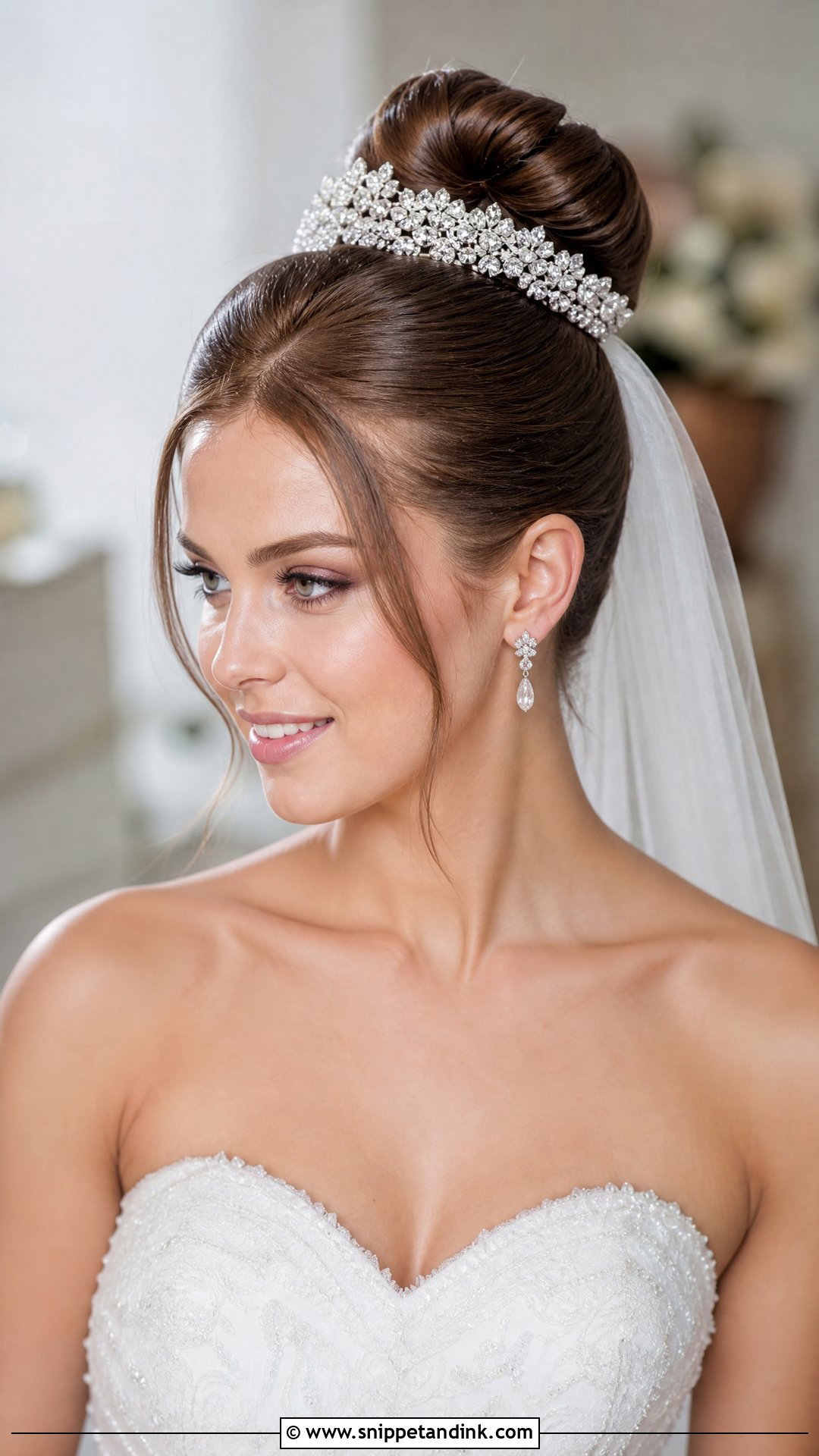 Sleek High Bun With Tiara - Snippet and Ink - 20 Bridal Hairstyle with Crown Ideas