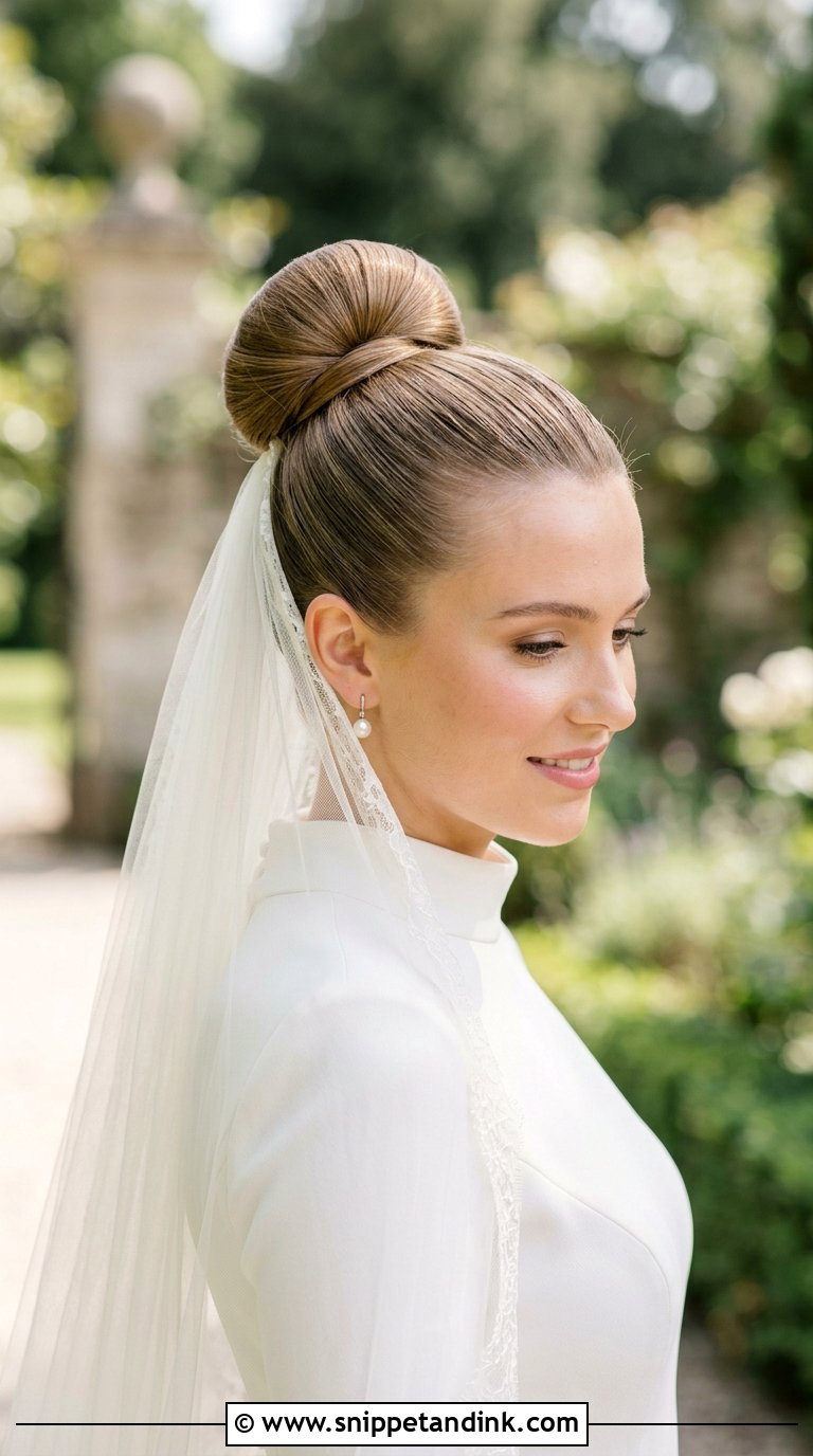 Sleek High Bun With Veil - Snippet and Ink - 20 Bridal Wedding Hair Updo Ideas