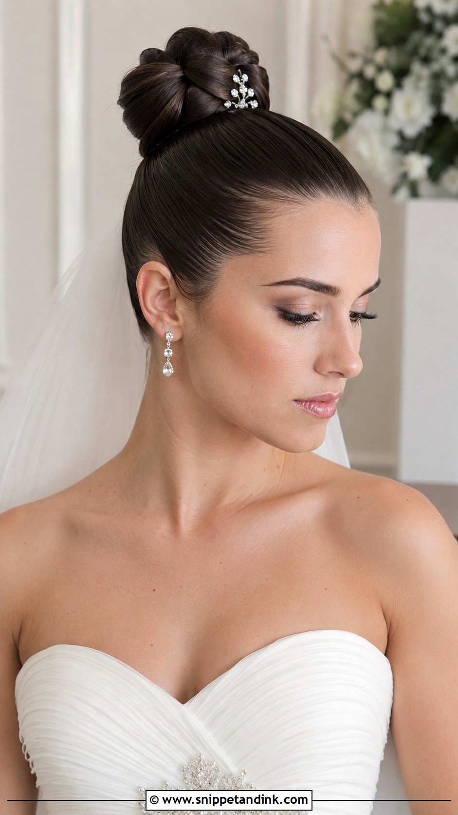 Sleek High Bun for Modern Brides - Snippet and Ink - 25 High Bun Wedding Ideas