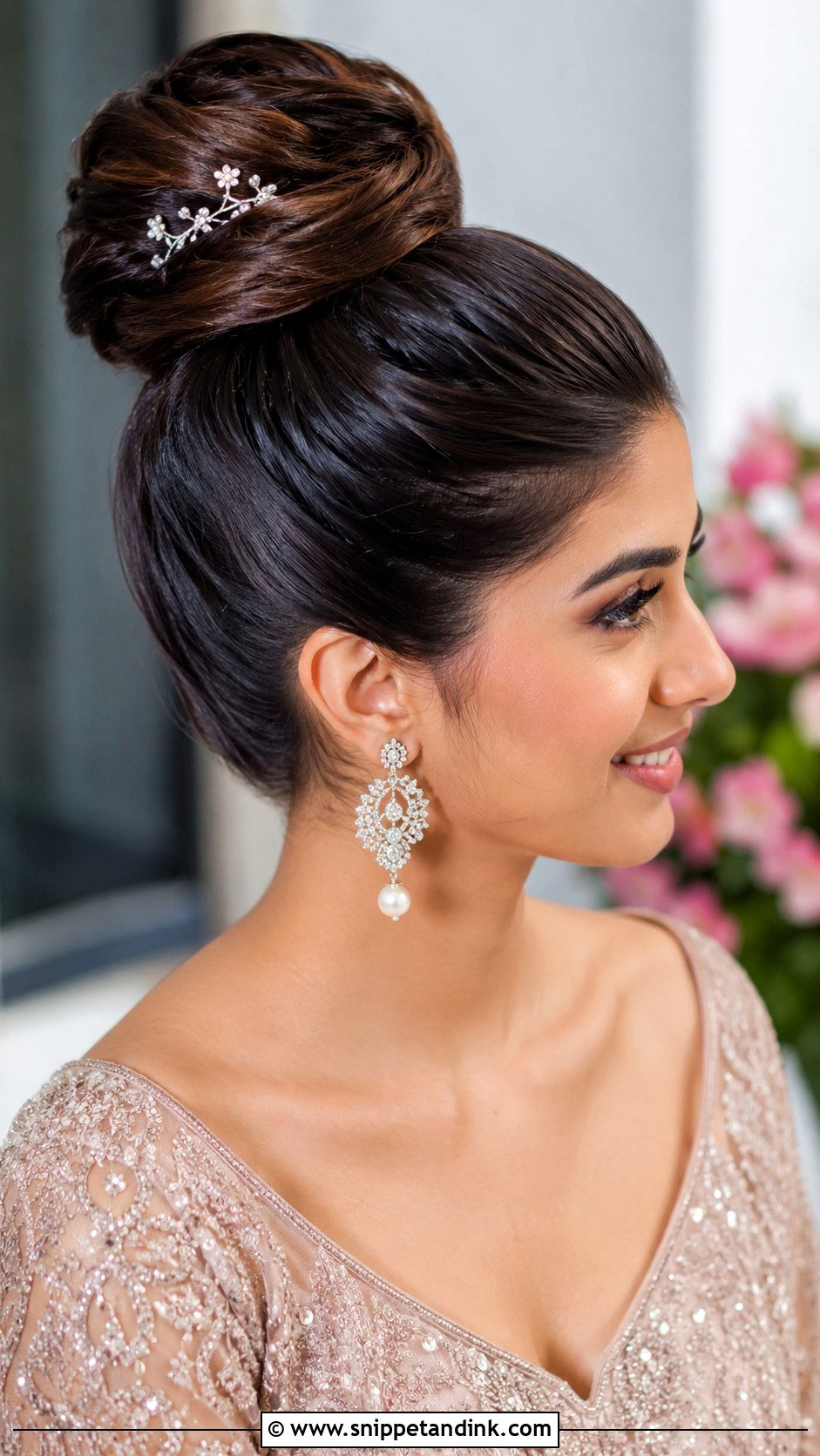 Sleek High Bun for Reception - Snippet and Ink - 20 Ban Hairstyle Indian Wedding Ideas