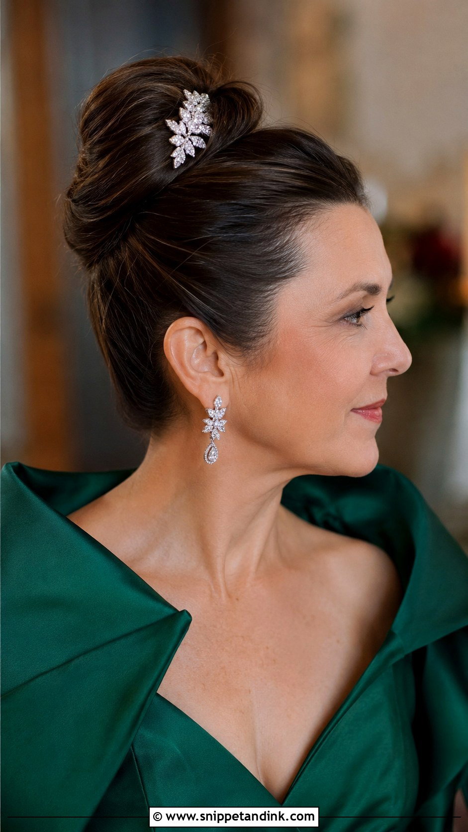 Sleek High Bun for a Modern Mom - Snippet and Ink - 25 Mom Wedding Hair Ideas
