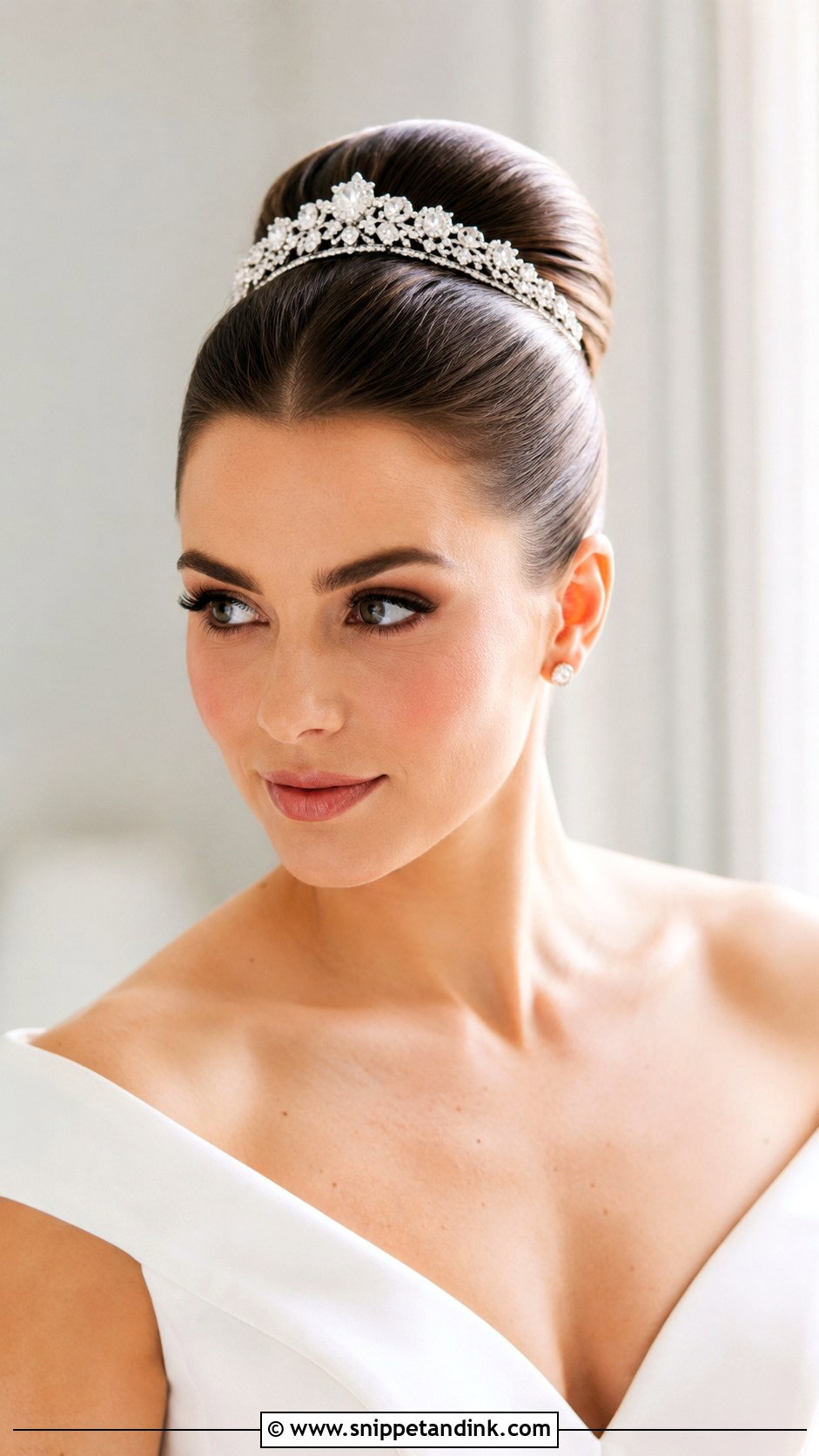 Sleek High Bun with Tiara - Snippet and Ink - 20 Bride Hairstyles with Tiara