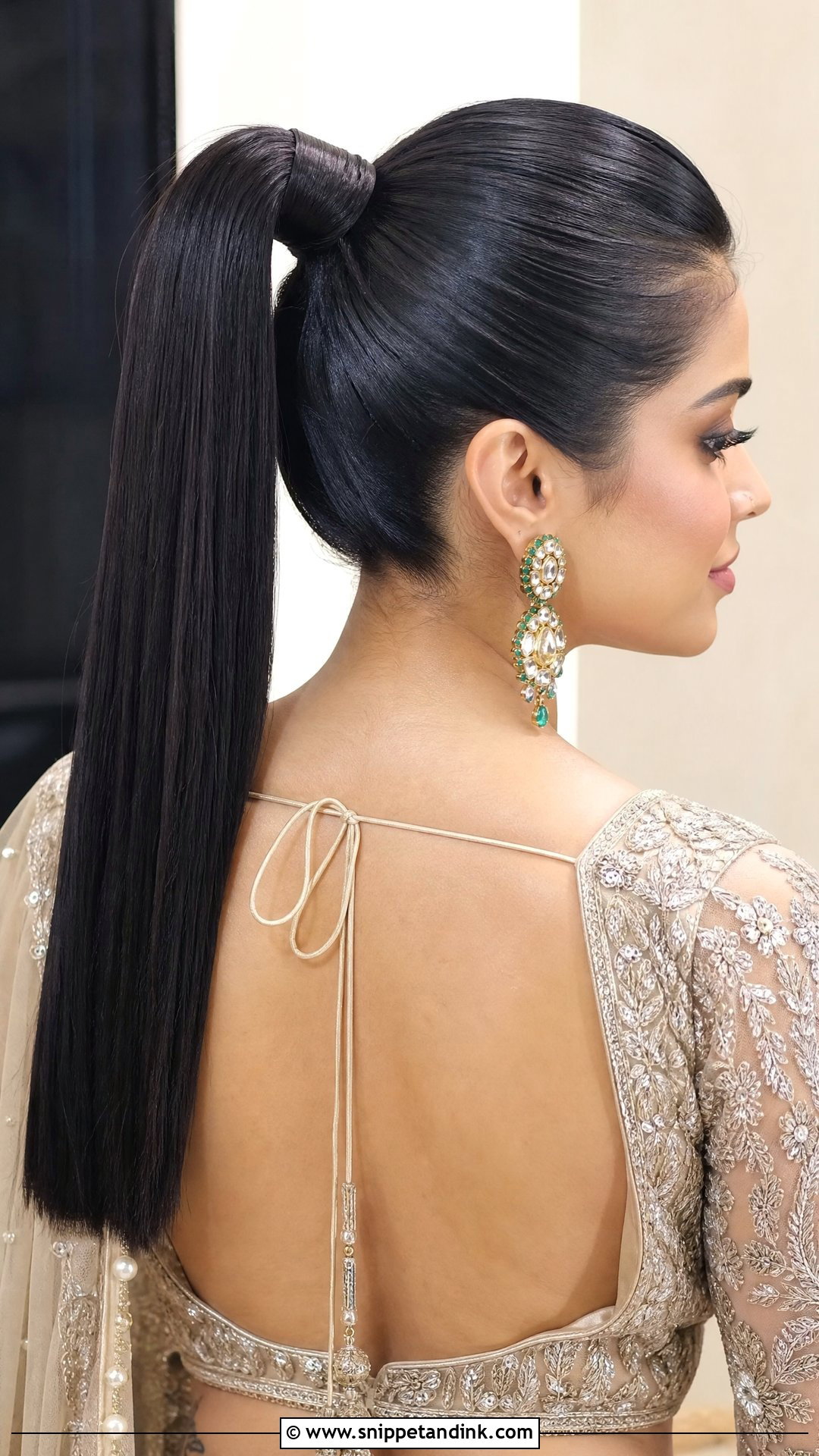 Sleek High Ponytail - Snippet and Ink - 20 Indian Hairstyle for Wedding Guest Ideas