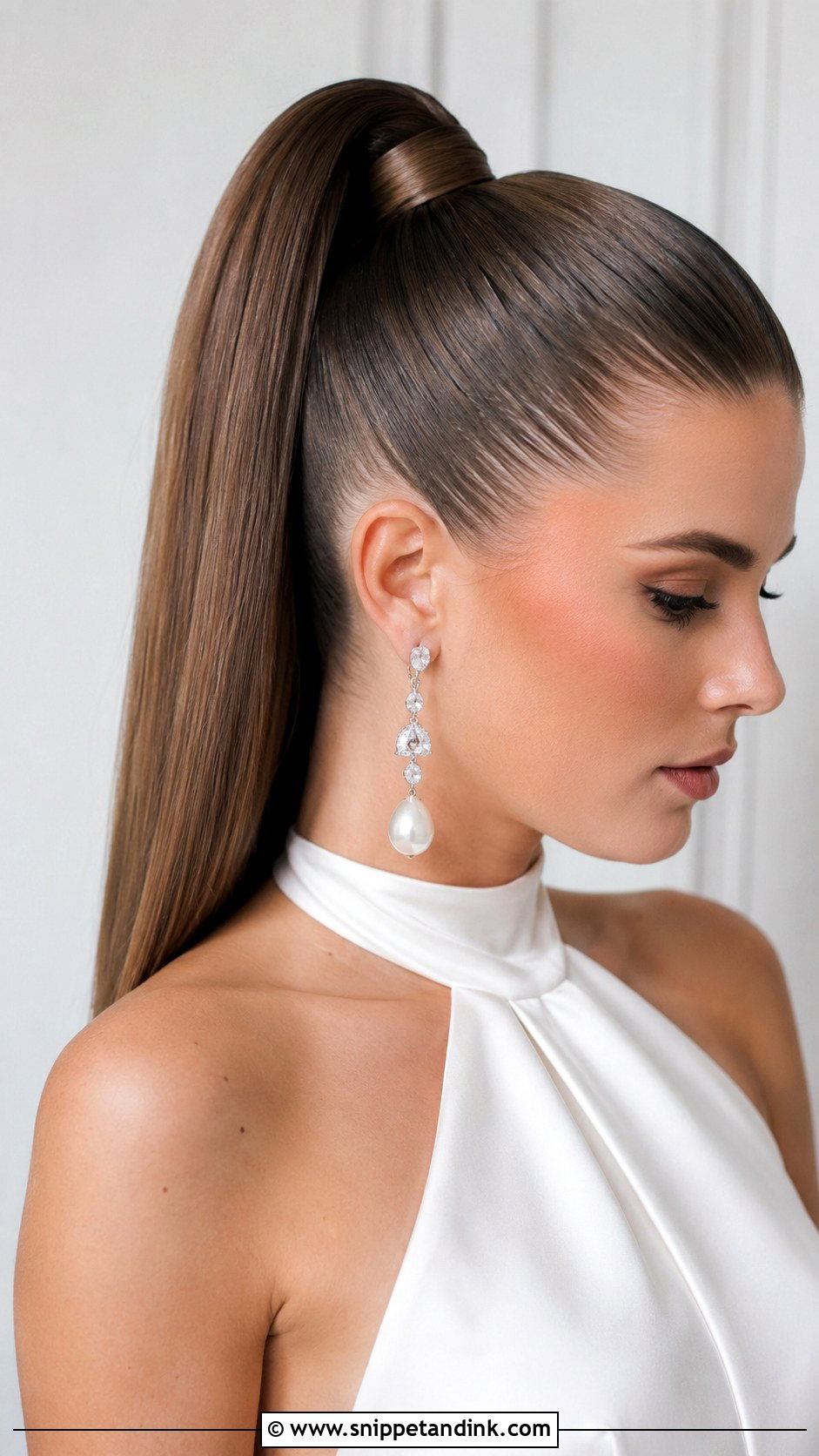 Sleek High Ponytail - Snippet and Ink - 25 Hailey Bieber Wedding Hair Ideas