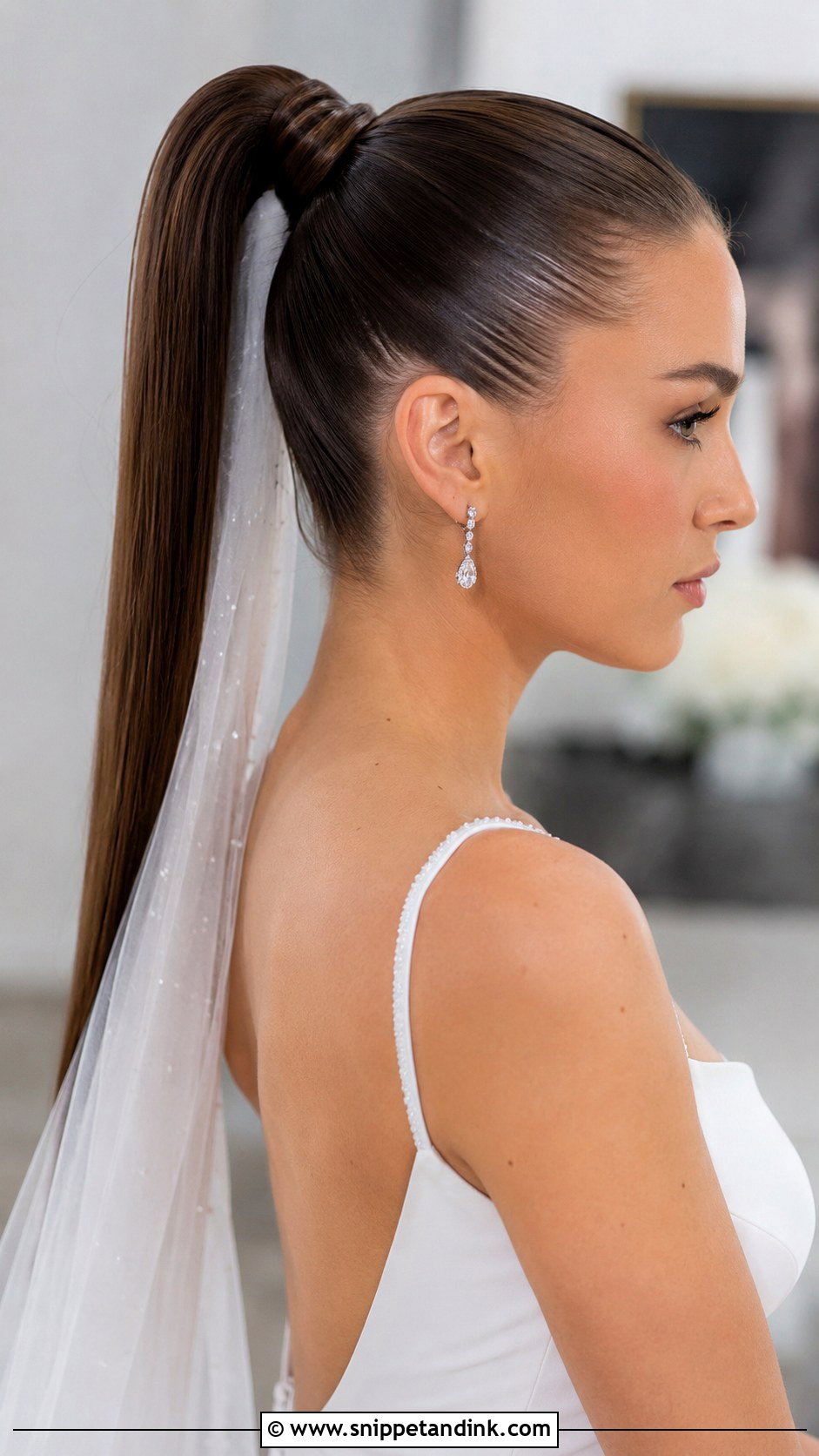 Sleek High Ponytail - Snippet and Ink - 30 Long Hair Wedding Styles