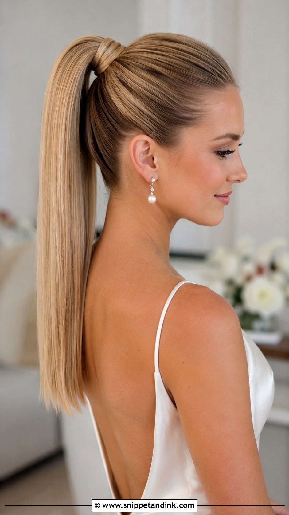 Sleek High Ponytail Bridal Hair - Snippet and Ink - 15 High Ponytail Bridal Hair Ideas