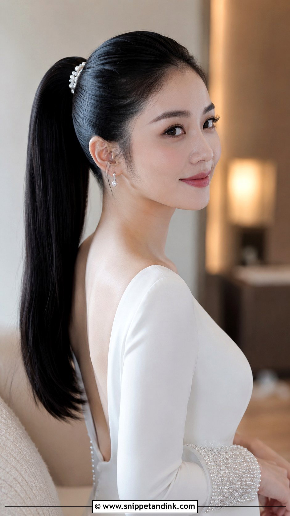 Sleek High Ponytail Bridal Look - Snippet and Ink - 25 Romantic Bridal Hair Ideas