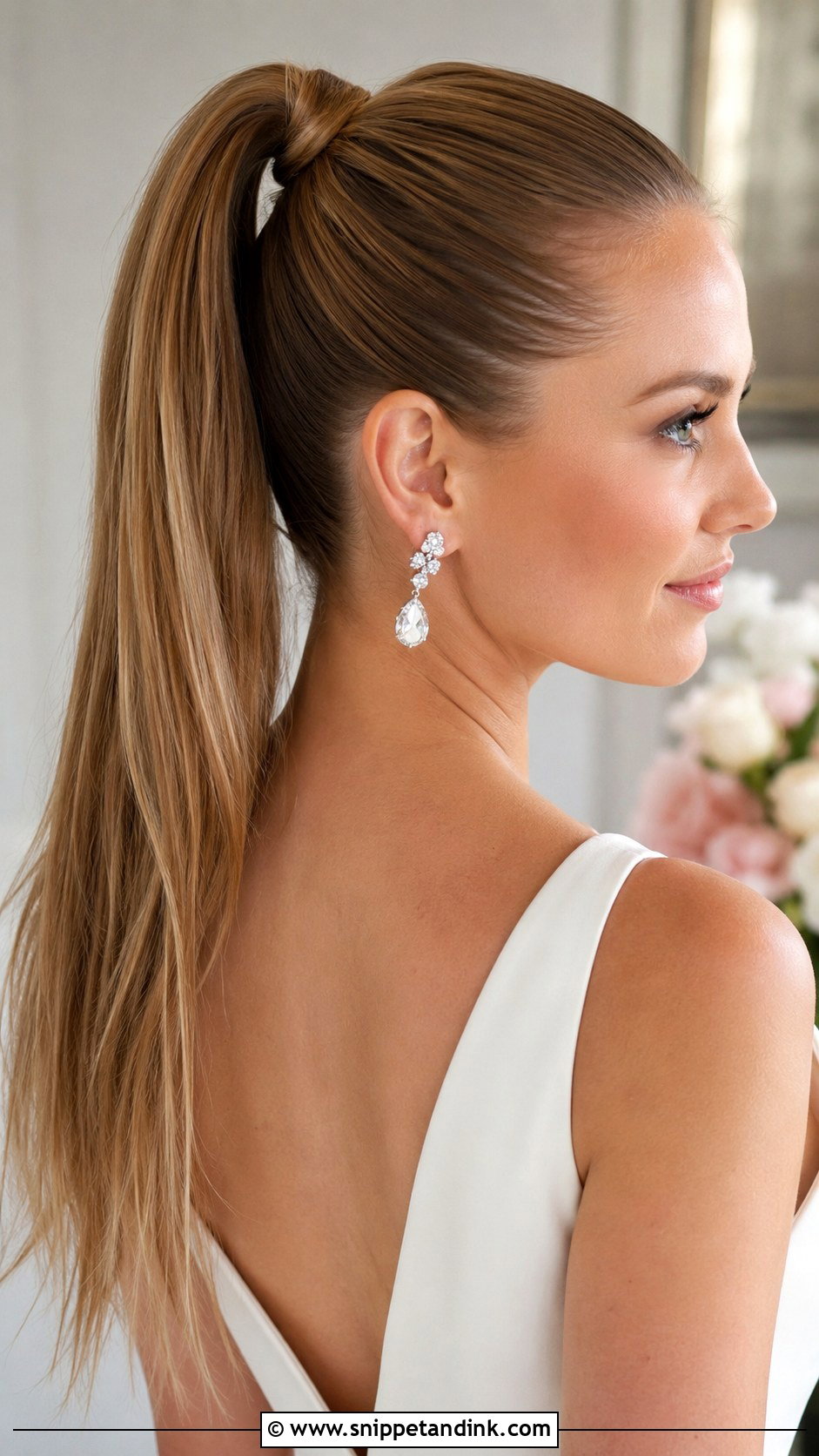 Sleek High Ponytail Wedding Hairstyle - Snippet and Ink - 20 Modern Wedding Hairstyles
