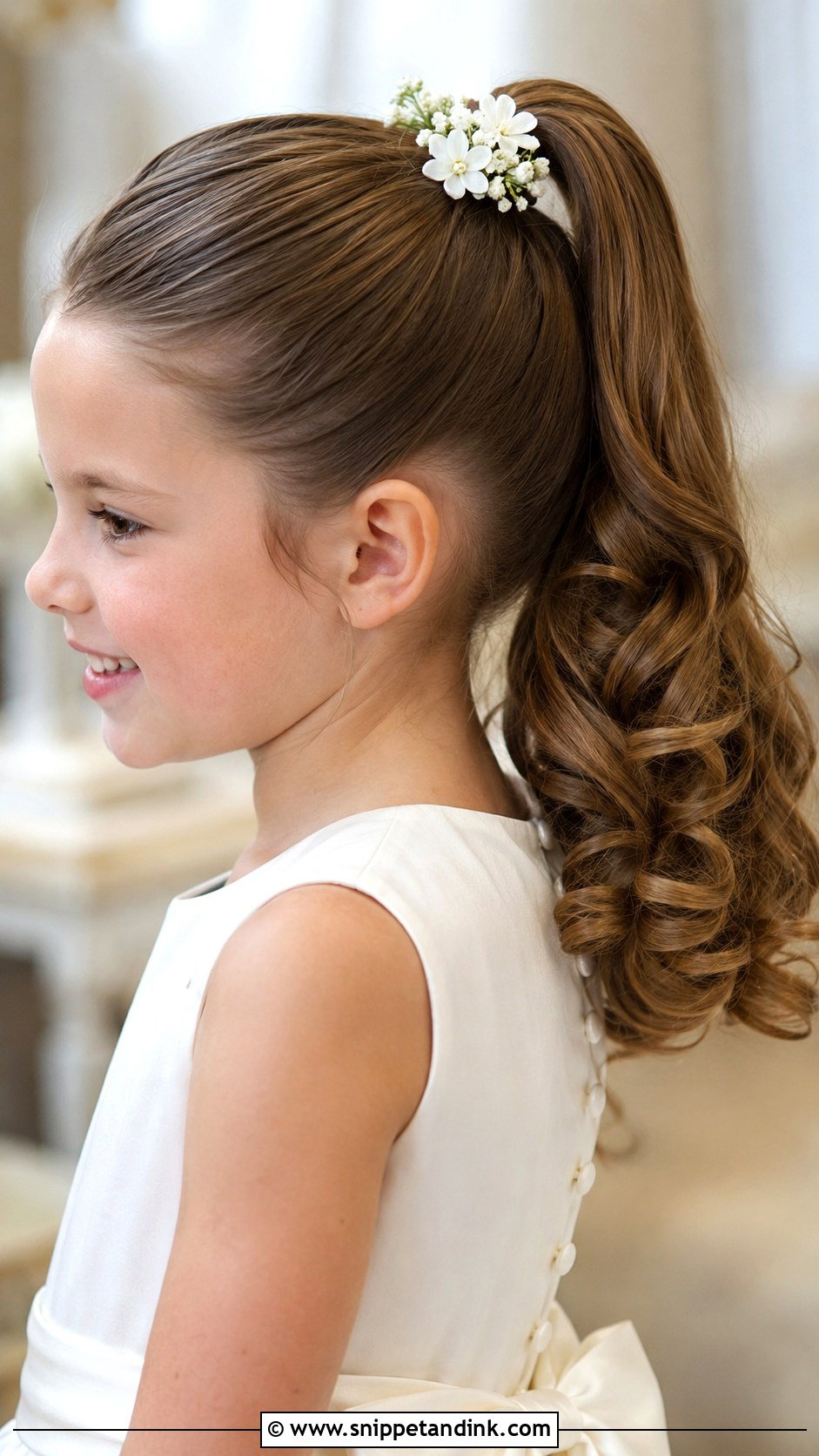 Sleek High Ponytail With Curls - Snippet and Ink - 30 Kids Wedding Hair Ideas