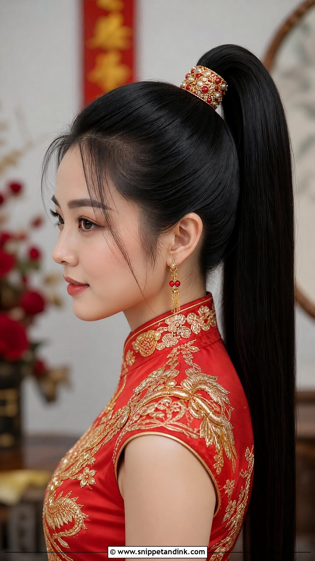 Sleek High Ponytail With Hairpiece - Snippet and Ink - 20 Chinese Wedding Hair Ideas