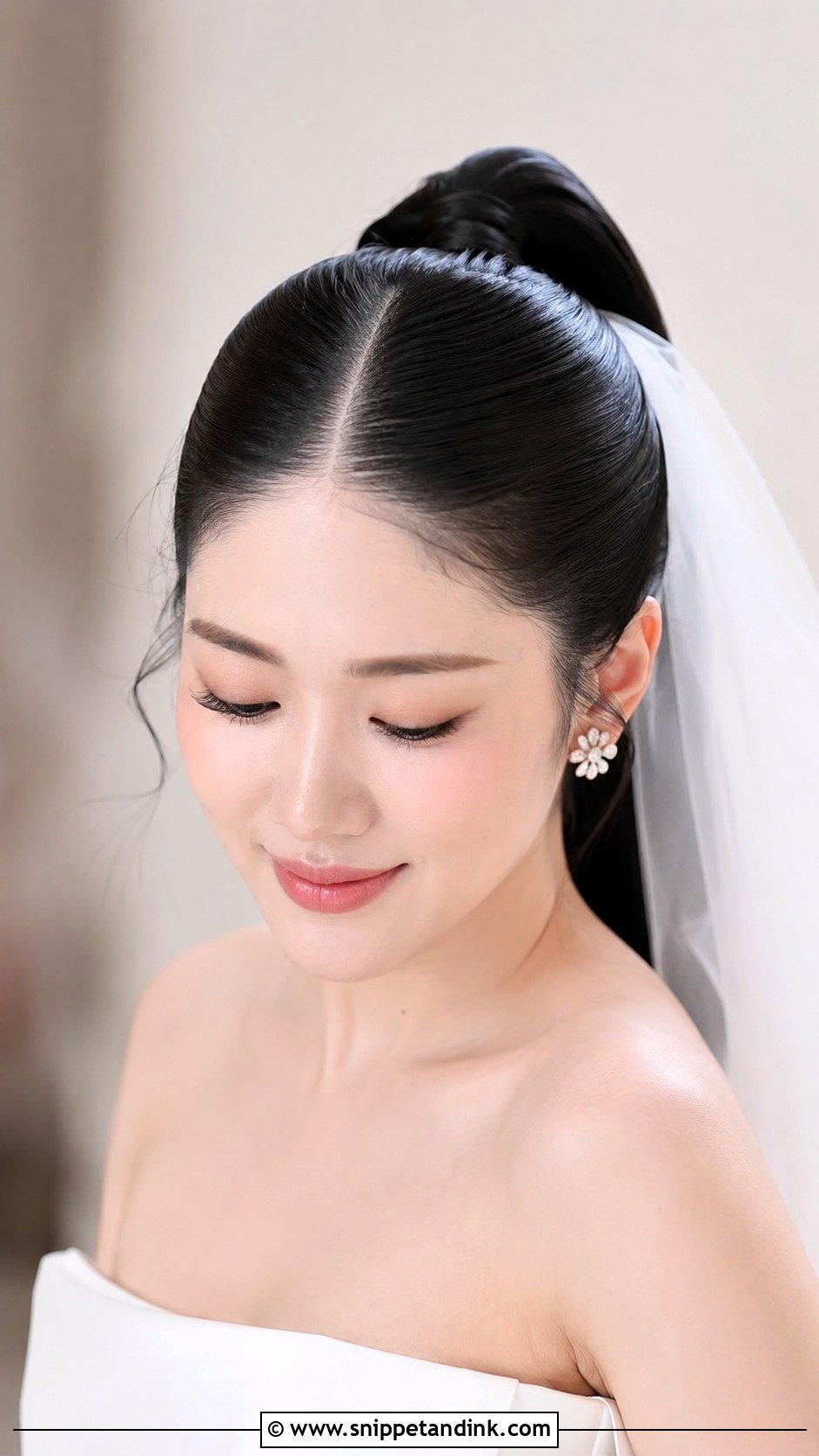 Sleek High Ponytail With Middle Part - Snippet and Ink - 25 Bridal High Ponytail Ideas