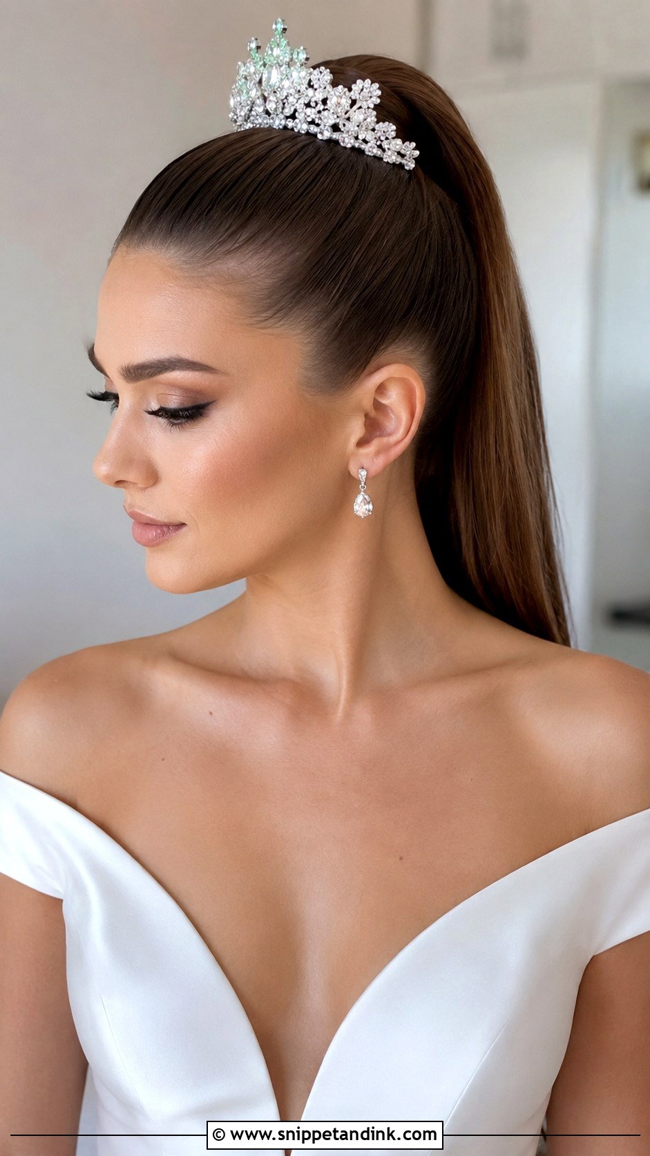 Sleek High Ponytail With Tiara - Snippet and Ink - 25 Bridal Tiara Hairstyles