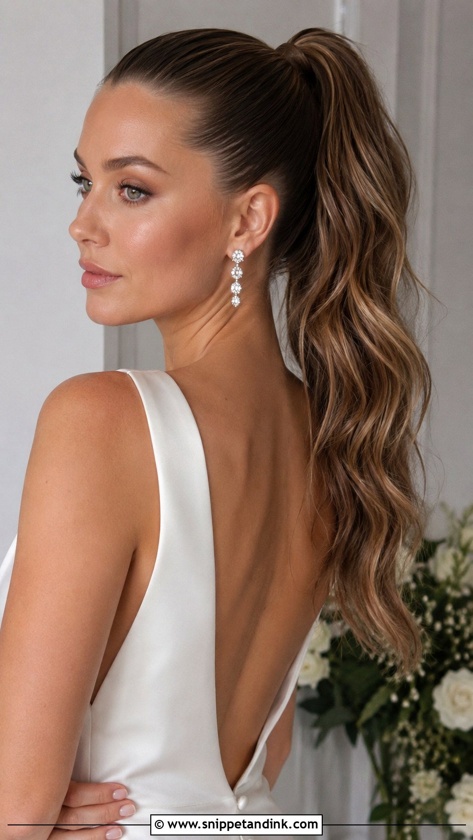 Sleek High Ponytail With Wavy Ends - Snippet and Ink - 20 Textured Ponytail Wedding Ideas