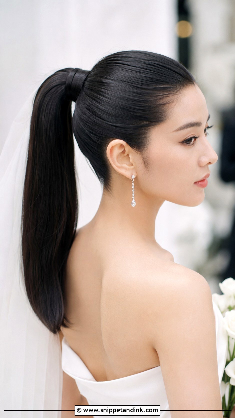 Sleek High Ponytail for Bride - Snippet and Ink - 25 Wedding Hair for Bride Ideas