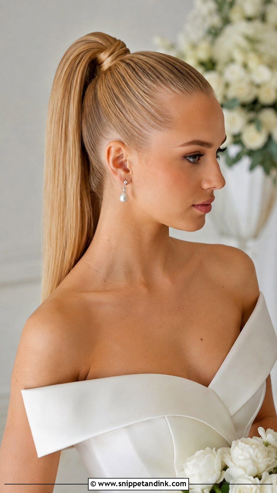 Sleek High Ponytail for Brides - Snippet and Ink - 20 Fancy Ponytail Wedding Hairstyles
