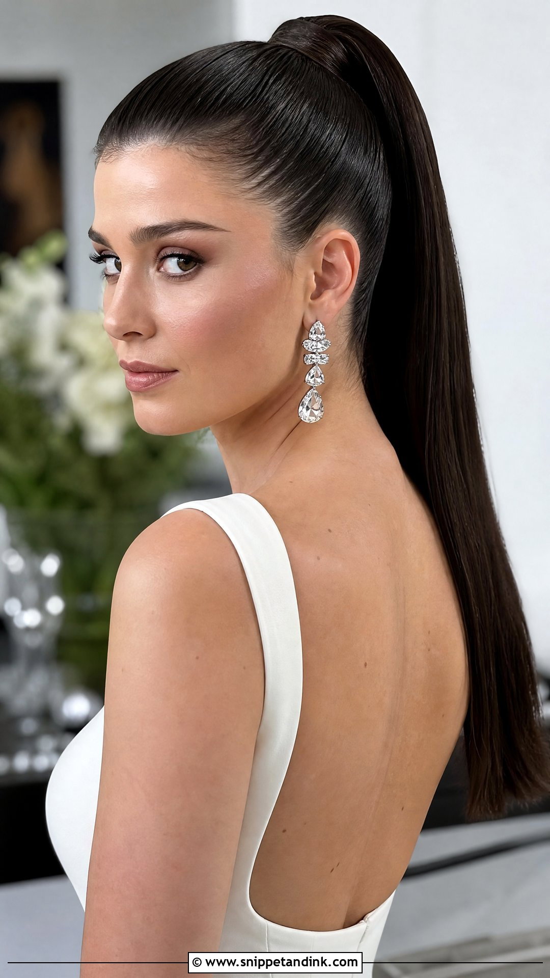 Sleek High Ponytail for Dark Hair - Snippet and Ink - 20 Dark Wedding Hair Ideas
