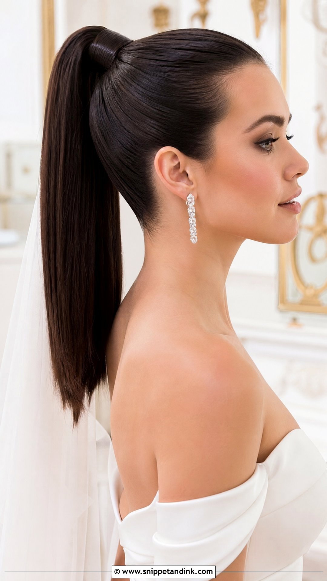 Sleek High Ponytail for Dark Hair - Snippet and Ink - 20 Dark Hair Wedding Hairstyles Brides