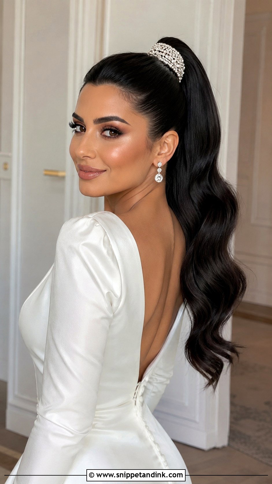 Sleek High Ponytail for Weddings - Snippet and Ink - 20 Arab Wedding Hairstyles