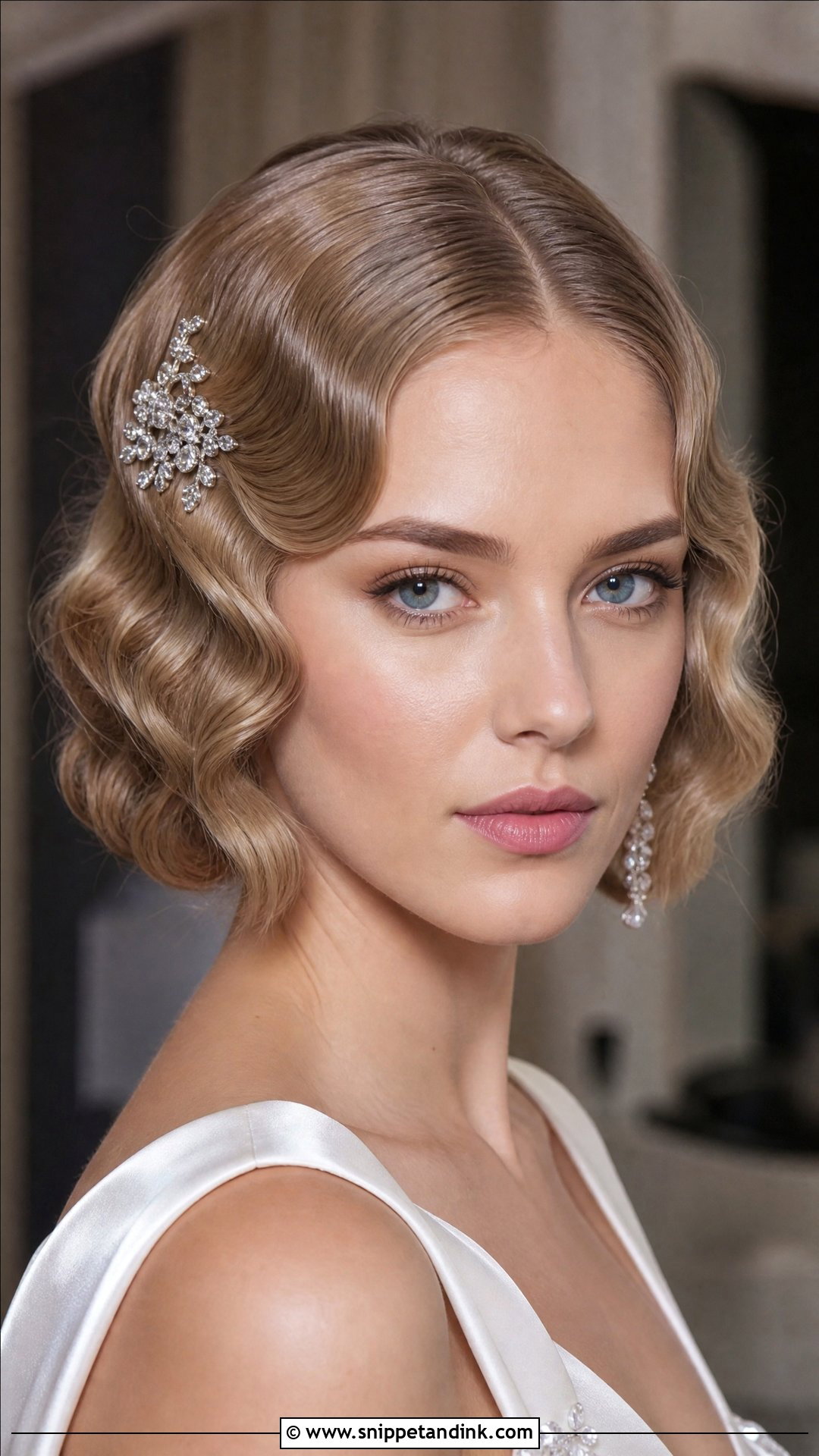 Sleek Hollywood Waves Middle Part for Short Hair - Snippet and Ink - 20 Hollywood Waves Wedding Middle Part