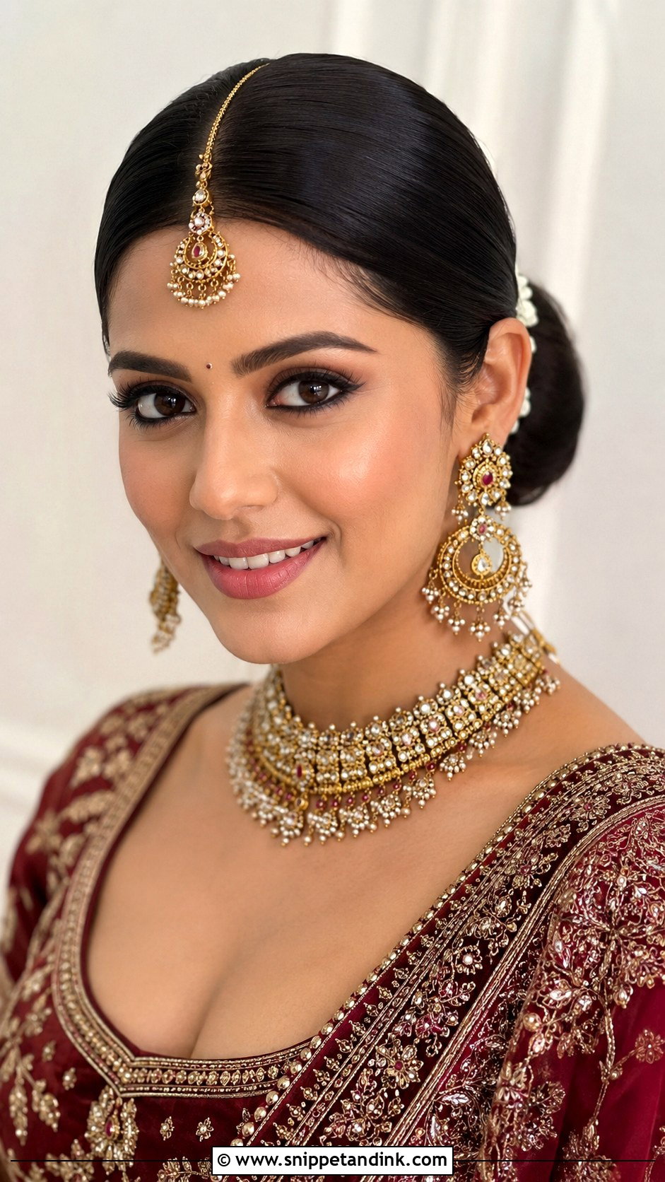 Sleek Jooda Hairstyle With Maang Tikka - Snippet and Ink - 15 Jooda Hairstyle Indian Wedding Ideas
