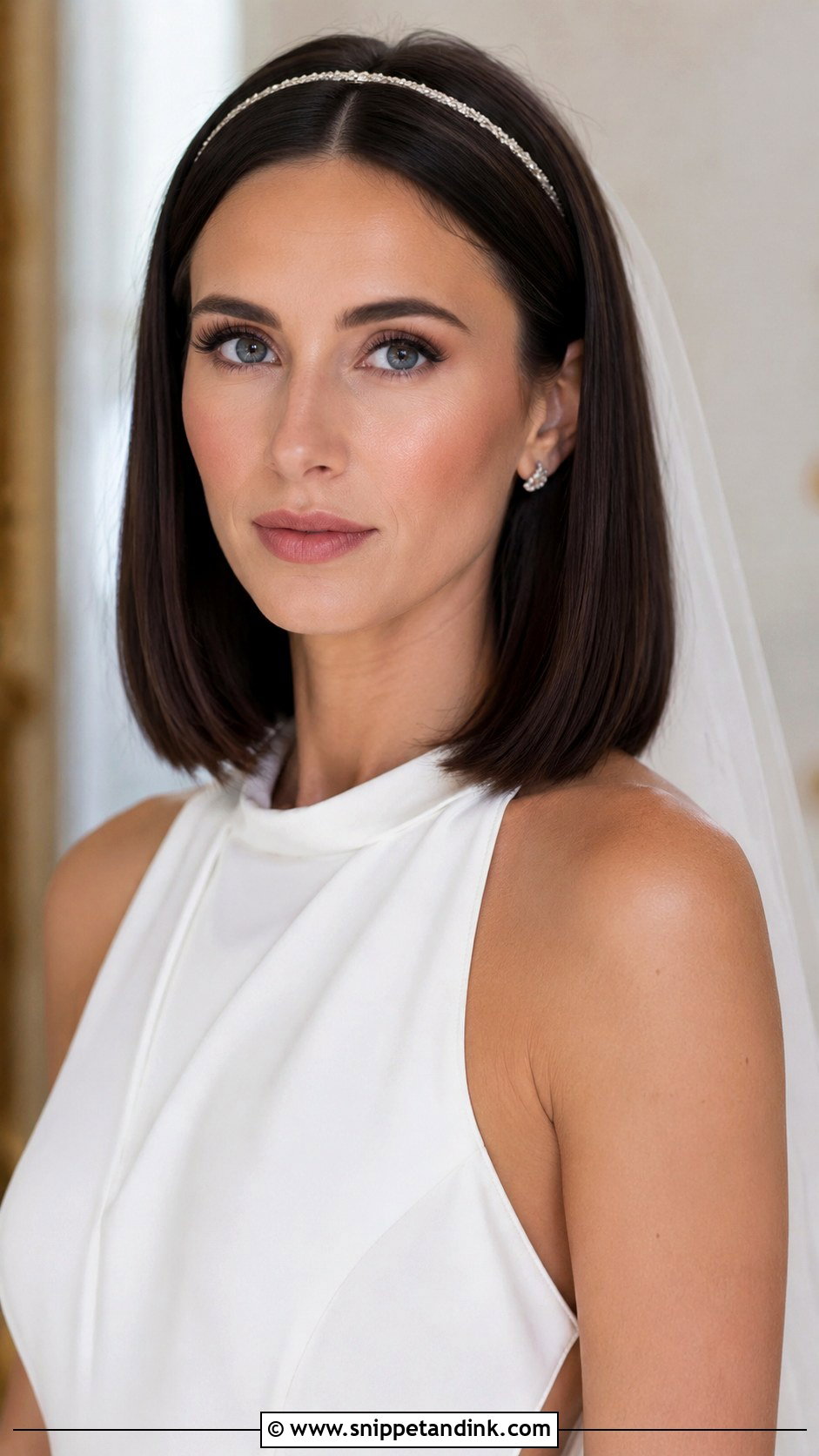 Sleek Lob With Thin Headband - Snippet and Ink - 20 Bride Hairstyles with Headband